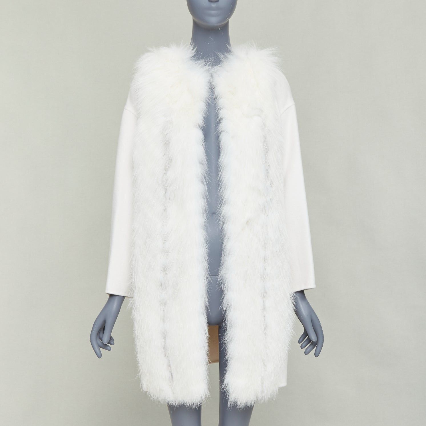 Fendi FENDI cream fox fur double faced cashmere long coat IT36 XXS Size XS / US 0-2 / IT 36-38 - 1 Thumbnail