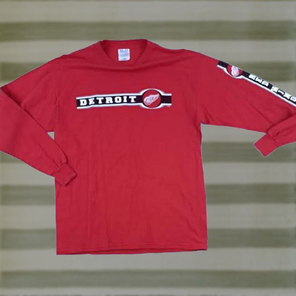 Red Wing M&O KNITS Detroit Red Wings Jersey T-Shirt L Red Crew Neck 3/4 Sleeve Hockey Logo Men Mens Size US L / EU 52-54 / 3 - 1 Thumbnail