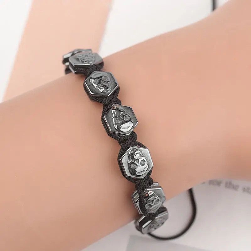 Vintage Hexagonal Skull Hematite Bracelet Size ONE SIZE - 1 Thumbnail