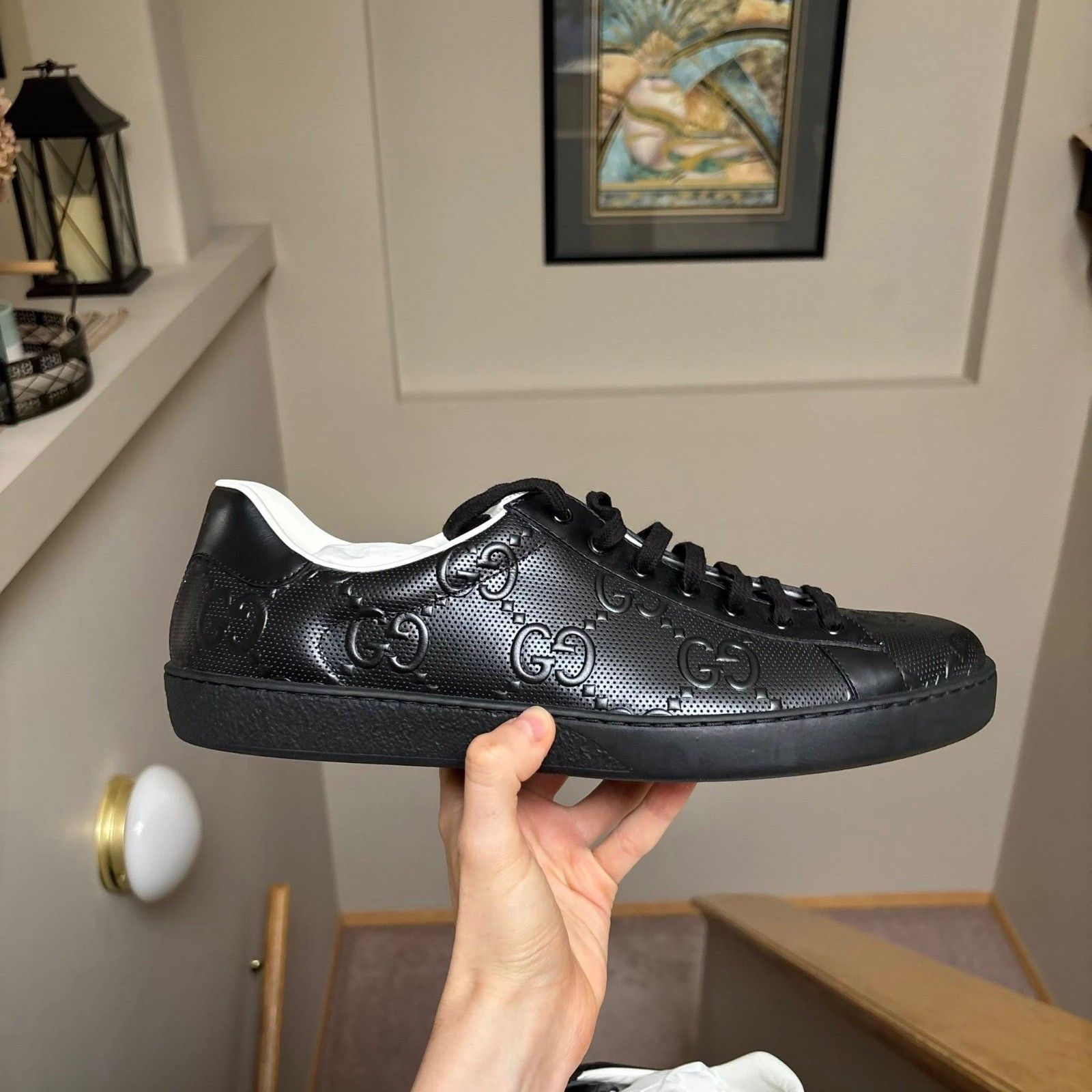 Gucci Gucci Black Monogram Leather Ace Sneakers - MSRP: $1000 Size US 13 / EU 46 - 2 Thumbnail