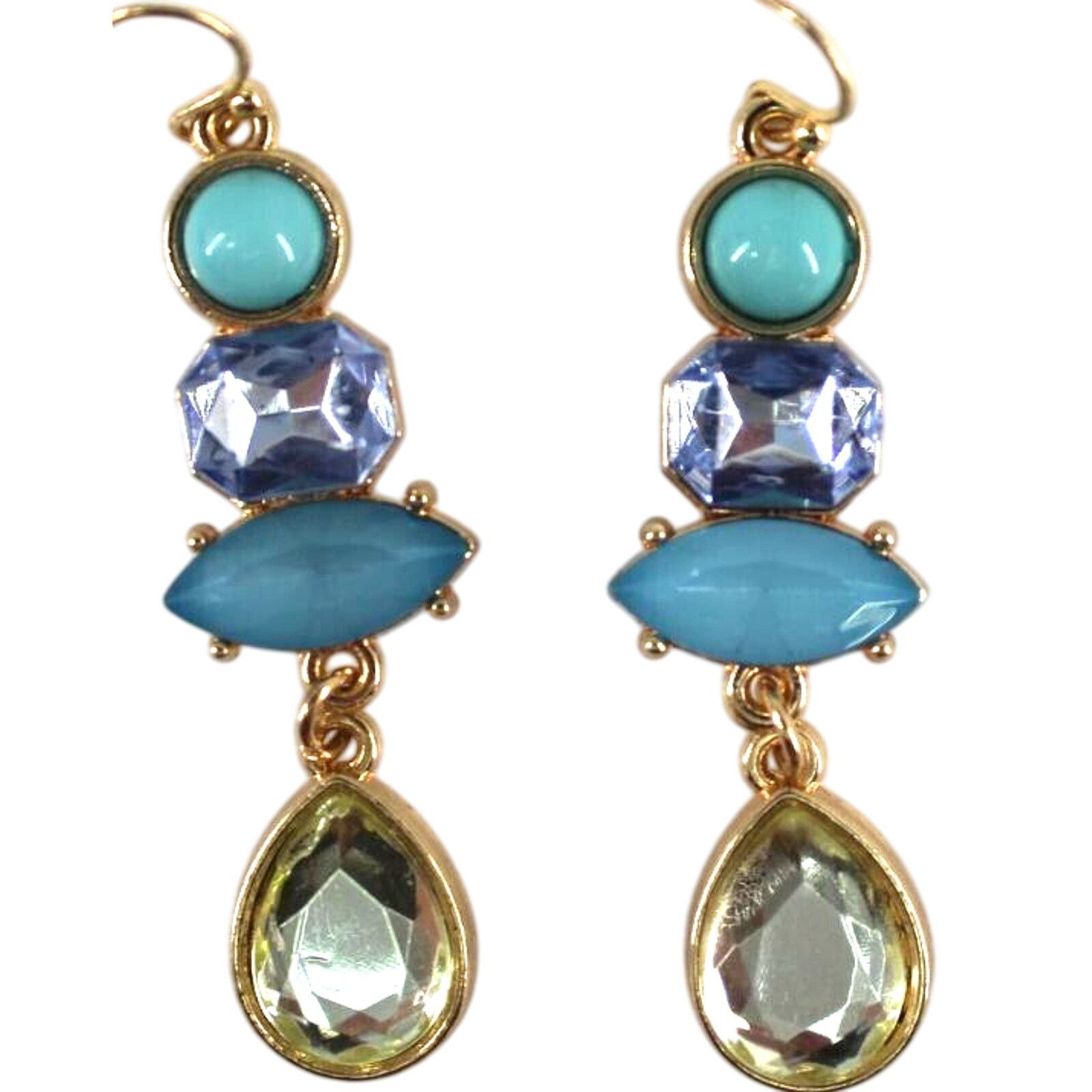 Other Faux Turquoise Rhinestone Dangle Earrings •Mirrored Drop •2" Size ONE SIZE - 1 Thumbnail