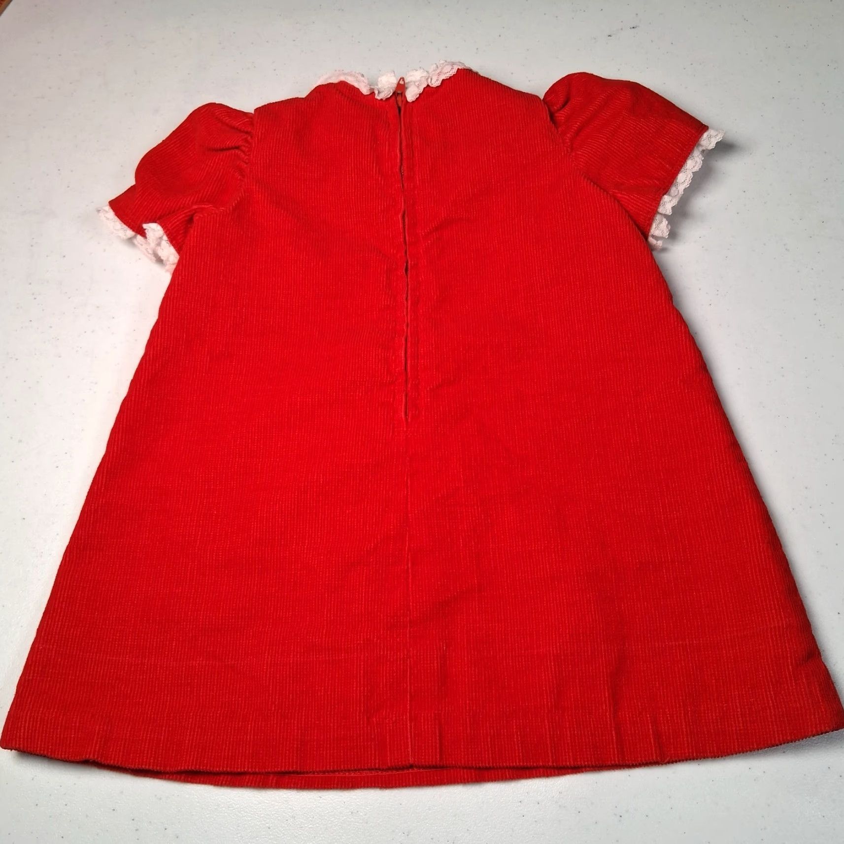 Vintage VINTAGE Handmade Christmas Dress Red Corduroy Lace Trim Candlestick Holiday Girls Size ONE SIZE - 2 Thumbnail