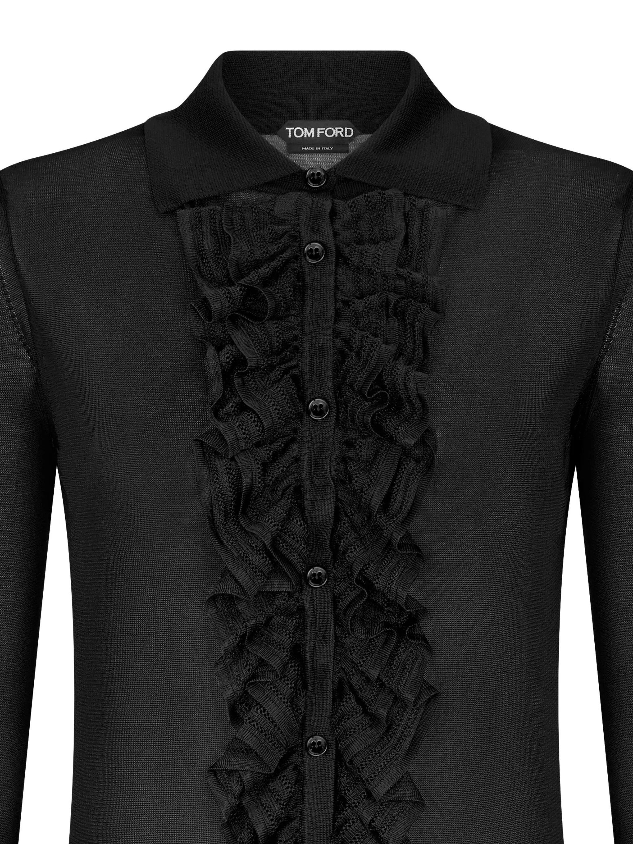 Tom Ford o1w1db10525 CAK354 Ruffle Panel Shirt in Black Size L / US 10 / IT 46 - 2 Thumbnail