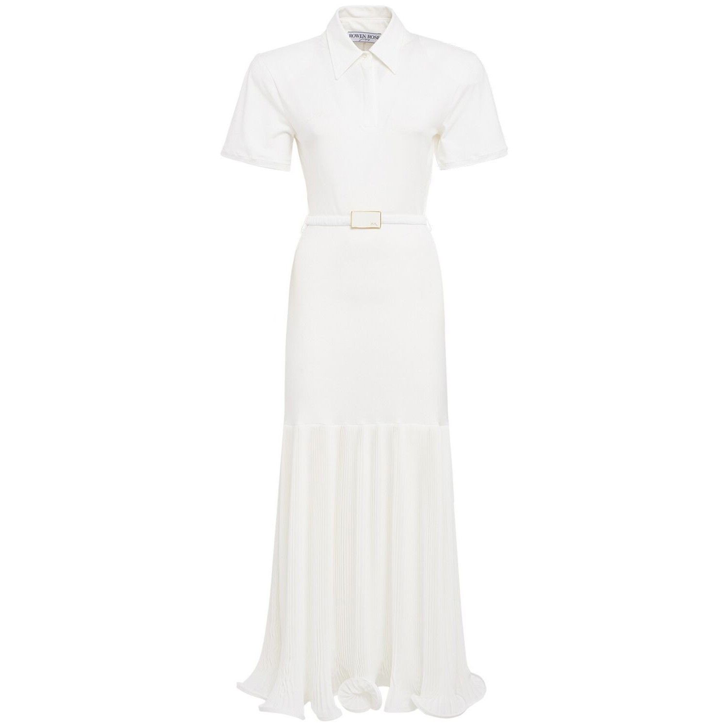 ROWEN ROSE White Pleated Georgette Polo Dress New & Authenti