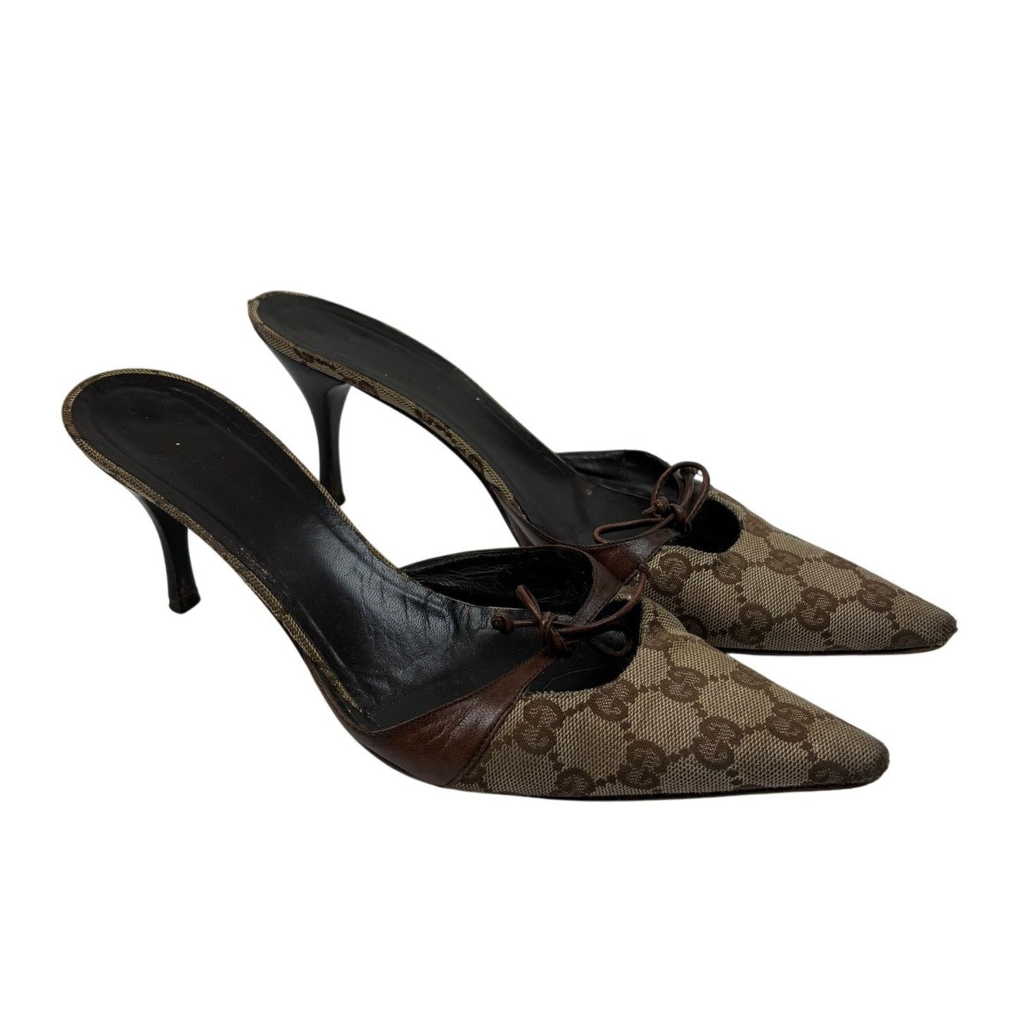 Gucci × Vintage VTG Gucci Monogram Cut Out Kitten Heels Mules Women's 8.5B Size US 8.5 / IT 38.5 - 1 Thumbnail