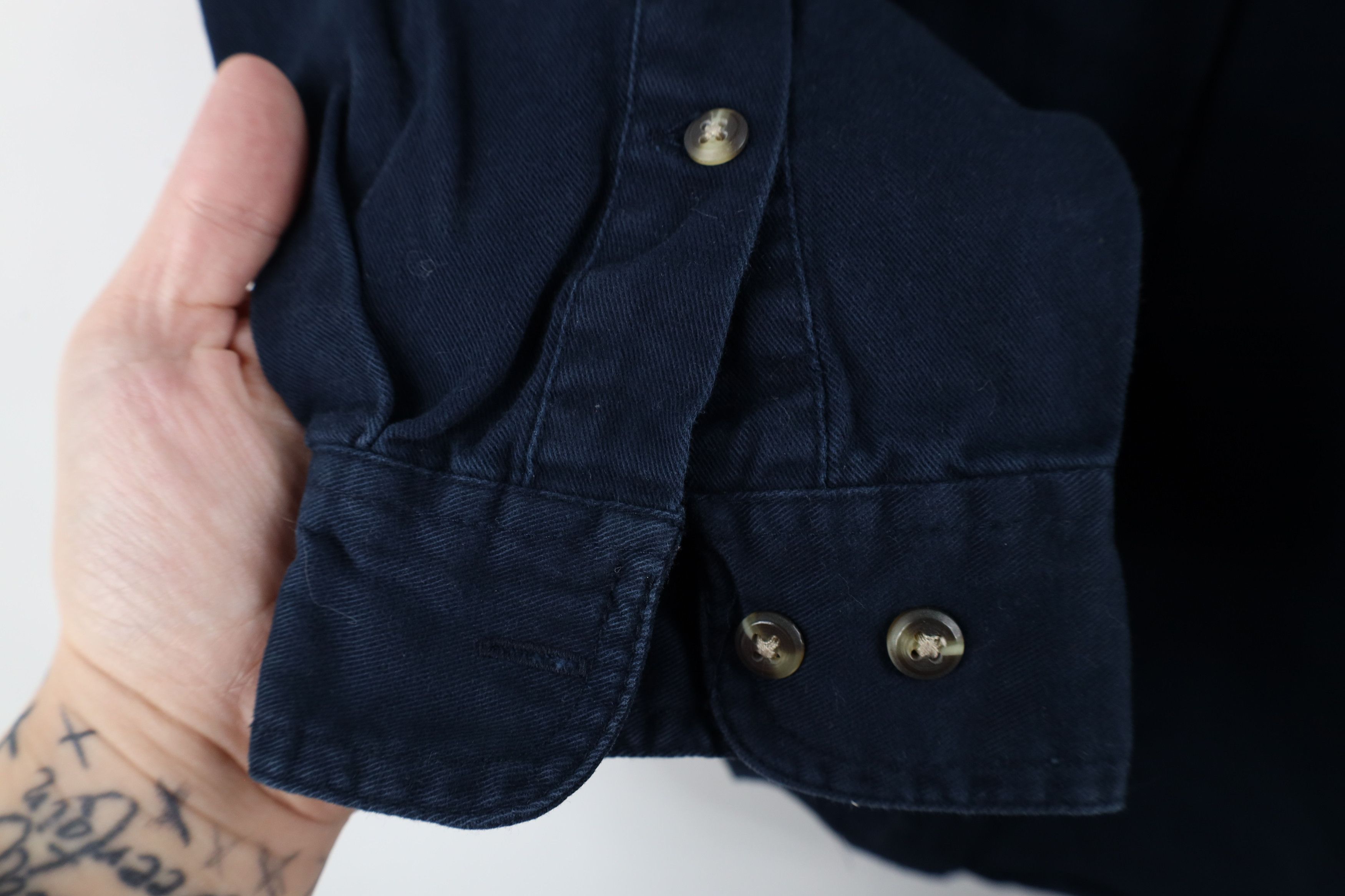 Vintage Vintage 90s Streetwear Band Collar Button Shirt Navy Blue Size US M / EU 48-50 / 2 - 11 Thumbnail