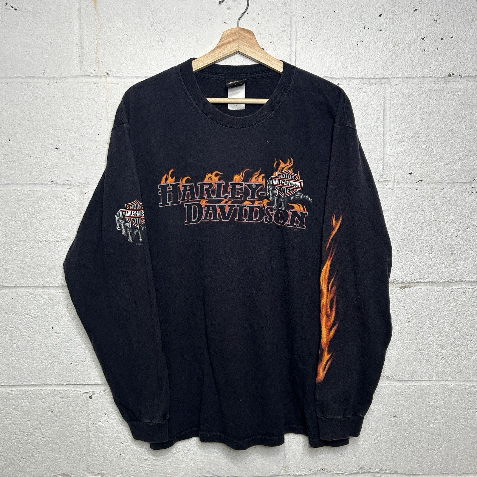Harley Davidson Y2K Harley Davidson Black Fire Skeleton Flames Long-Sleeve Size US L / EU 52-54 / 3 - 1 Thumbnail