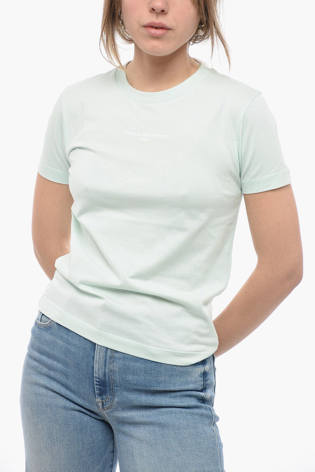 Stella McCartney og1mm0824 Crew Neck Cotton T-Shirt in Light Blue Size XS / US 0-2 / IT 36-38 - 1 Thumbnail