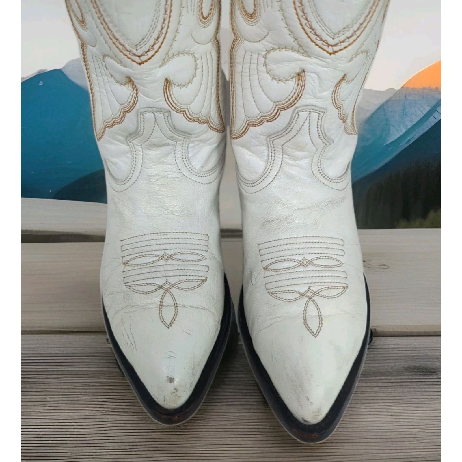 Vintage Los Altos Western Boots White Country Concert Show Men 6.5 7 Women 8 Wide Size US 7 / IT 37 - 7 Thumbnail