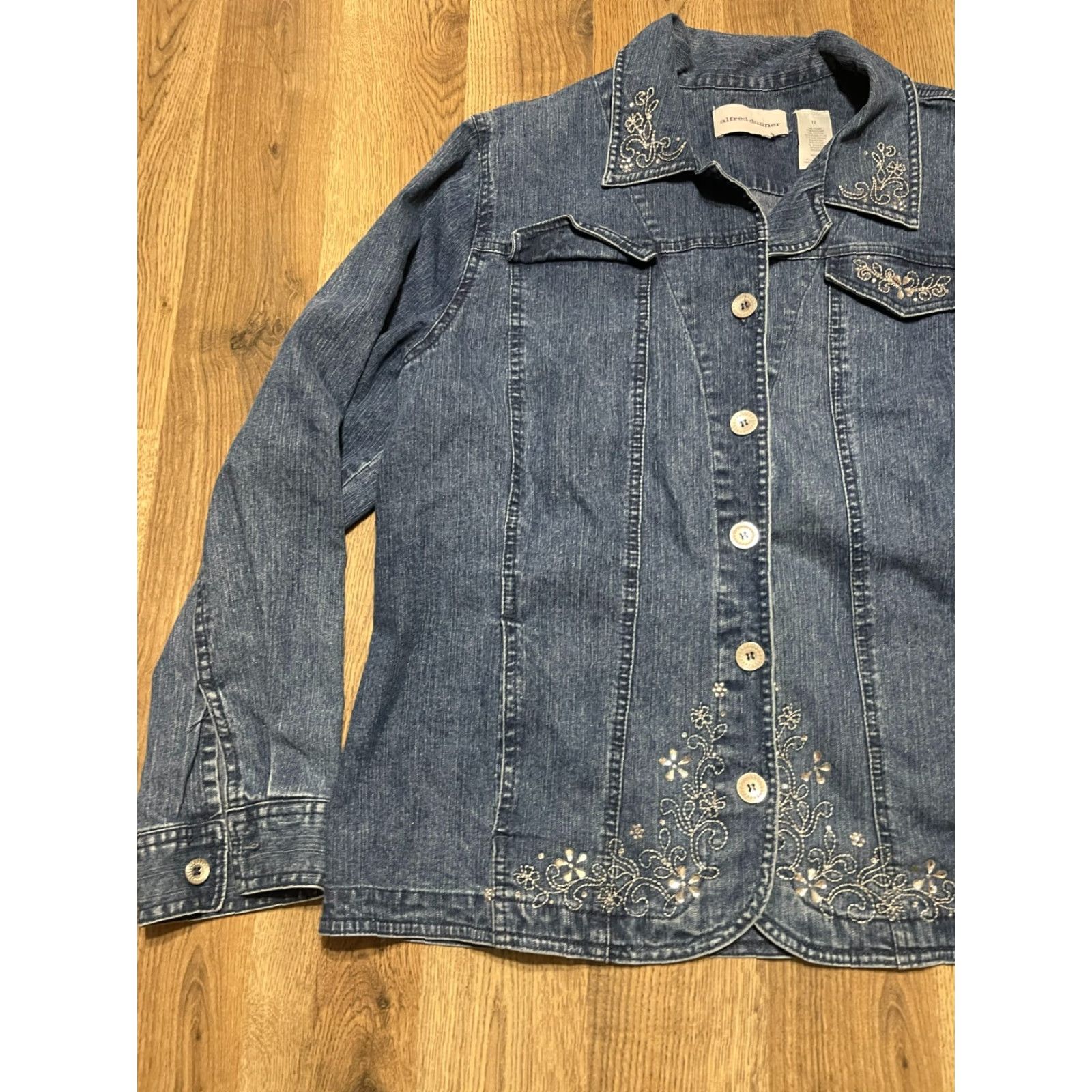 Vintage Alfred Dunner Shirt Womens Size 12 Blue Denim Floral Button Up Long Sleeve Regular Vintage No N/A Size XL / US 12-14 / IT 48-50 - 3 Thumbnail