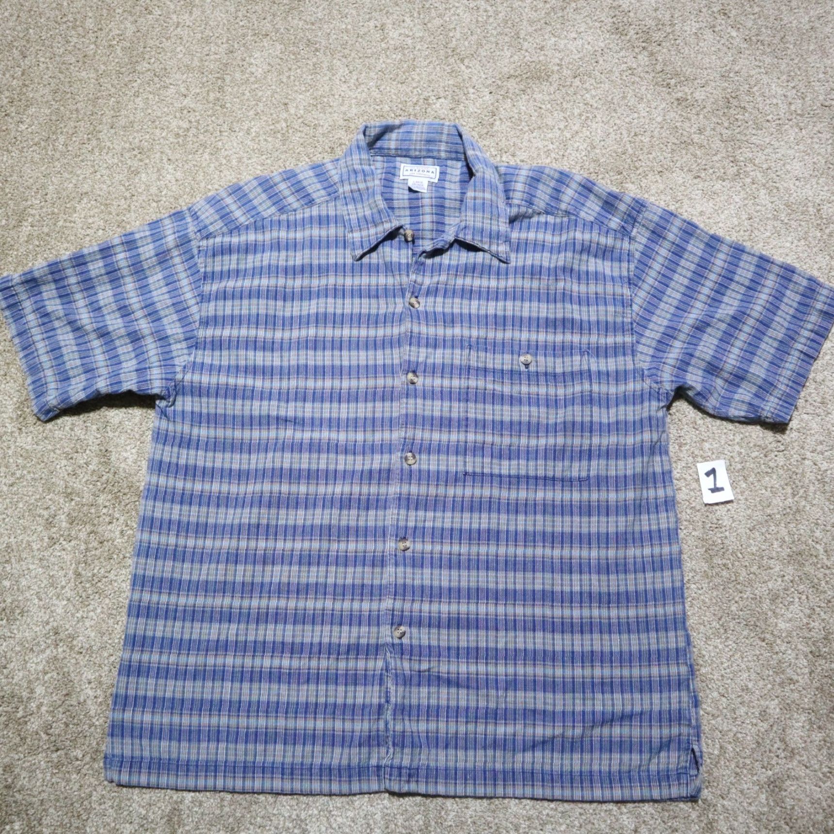 Vintage AriZona Men's Long Sleeve Button-Up Plaid Shirt, Cotton, Blue, Size L, Casual, Western Style Size US L / EU 52-54 / 3 - 2 Thumbnail