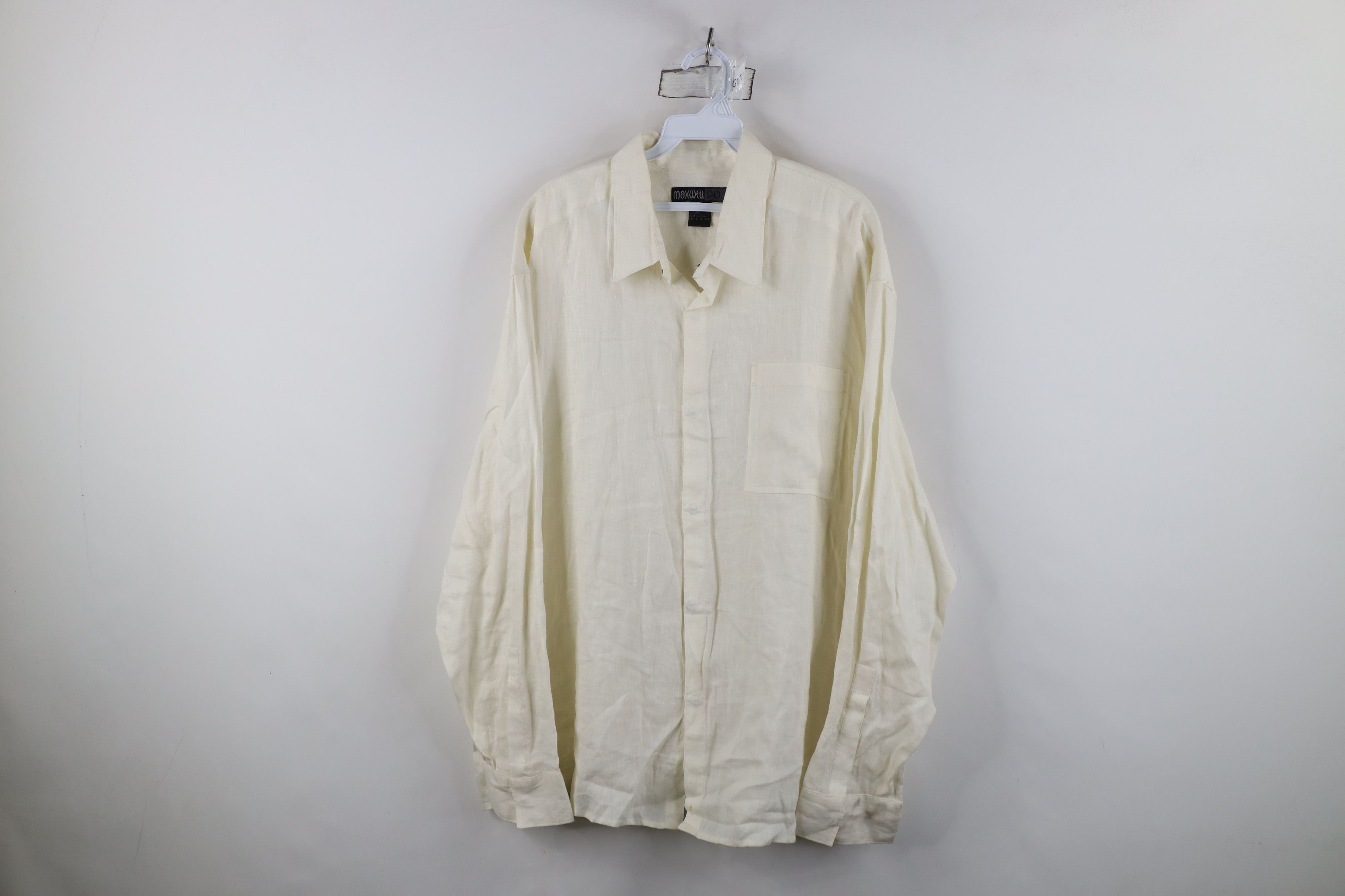 Vintage Vintage 90s Streetwear Linen Collared Button Shirt Cream Size US XXL / EU 58 / 5 - 1 Thumbnail