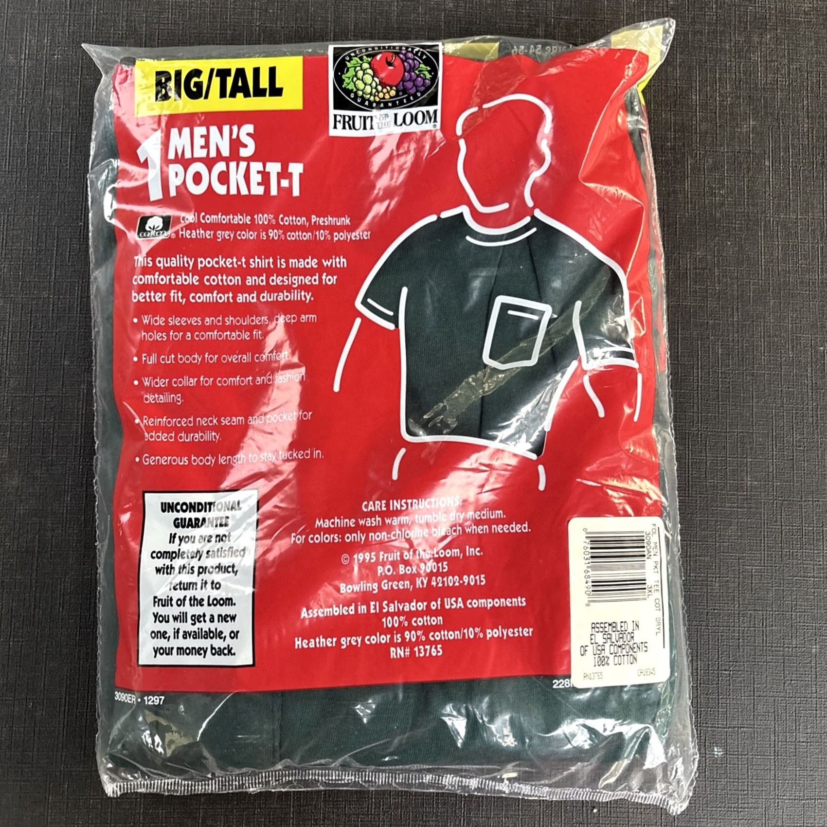 Fruit Of The Loom VINTAGE Fruit Of The Loom 3XL Pocket T-Shirt Men Green 90s Classic 54-56 NOS Long Sleeve Shirt Size US XXL / EU 58 / 5 - 6 Thumbnail