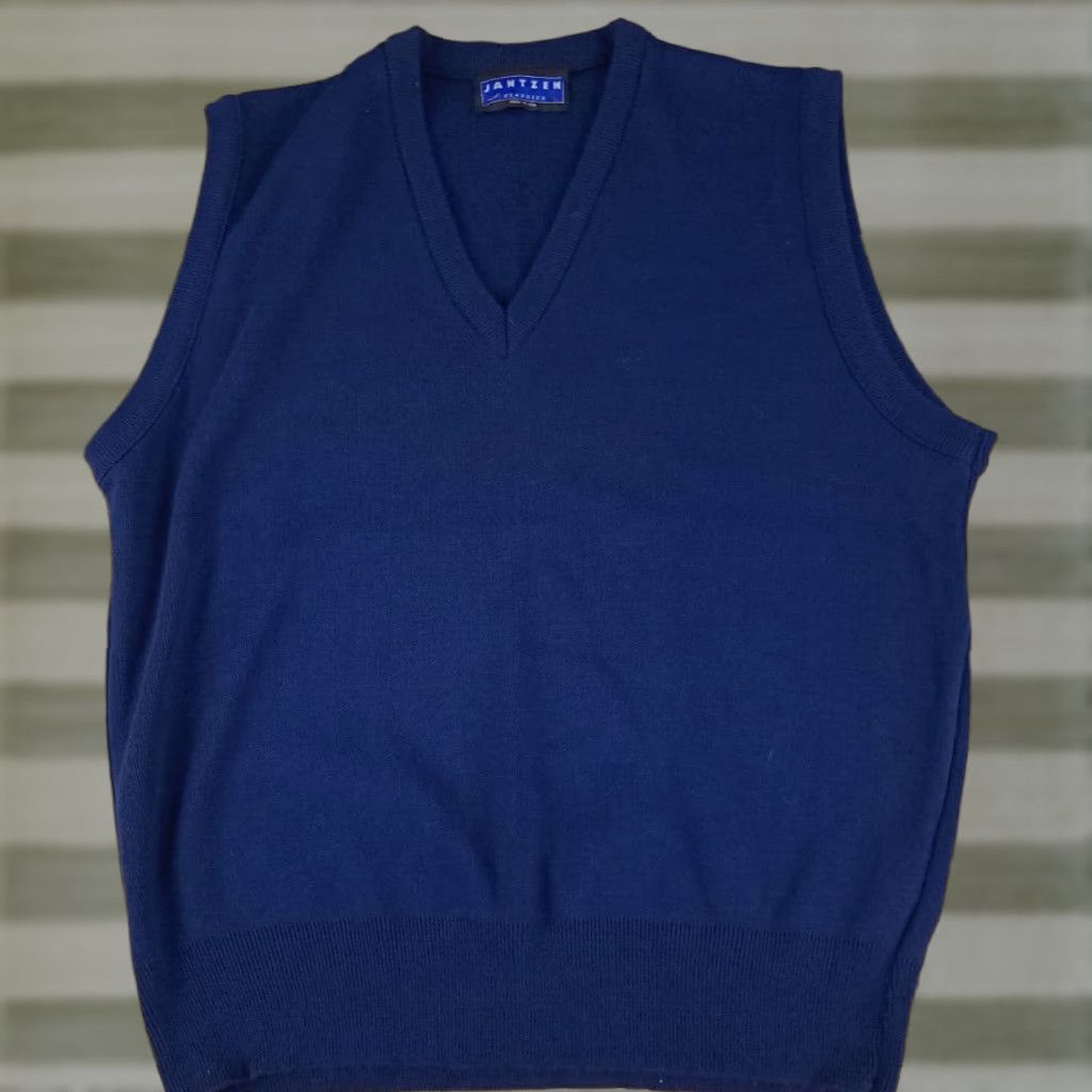 Jantzen Jantzen Sweater Vest Navy V-Neck USA Made L Blue Knit Acrylic Men Size US L / EU 52-54 / 3 - 1 Thumbnail
