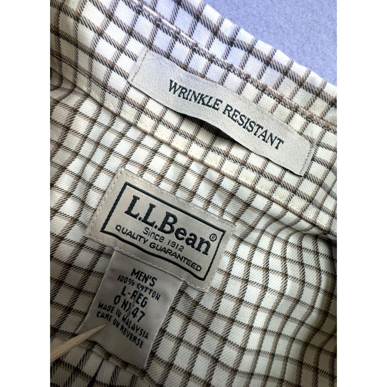 Vintage L.L. Bean Shirt Mens Large Beige Check Short Sleeve Button Wrinkle Resistant Size US L / EU 52-54 / 3 - 3 Thumbnail