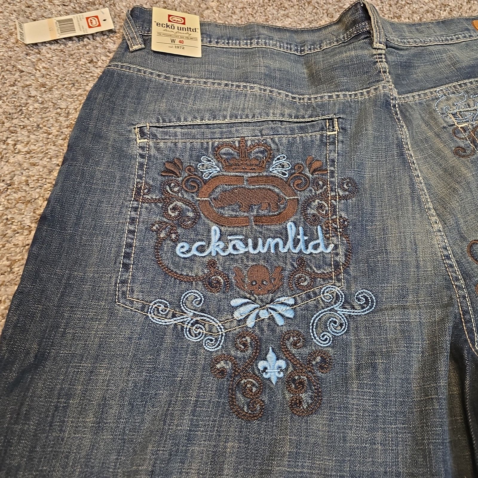Ecko Unltd. NWT DS Y2K Vintage Ecko Unltd Baggy Jean Shorts Embroidered Size US 40 / EU 56 - 3 Thumbnail