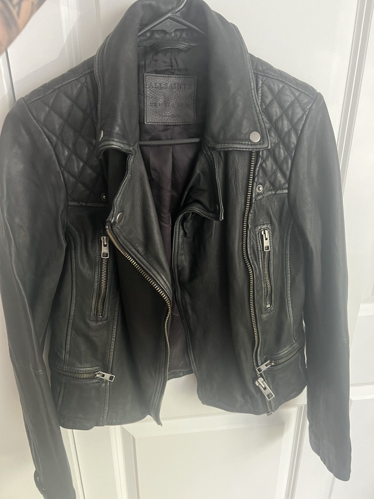 Allsaints AllSaints Cargo Biker Leather Jacket– Black/Grey Size M / US 6-8 / IT 42-44 - 4 Thumbnail
