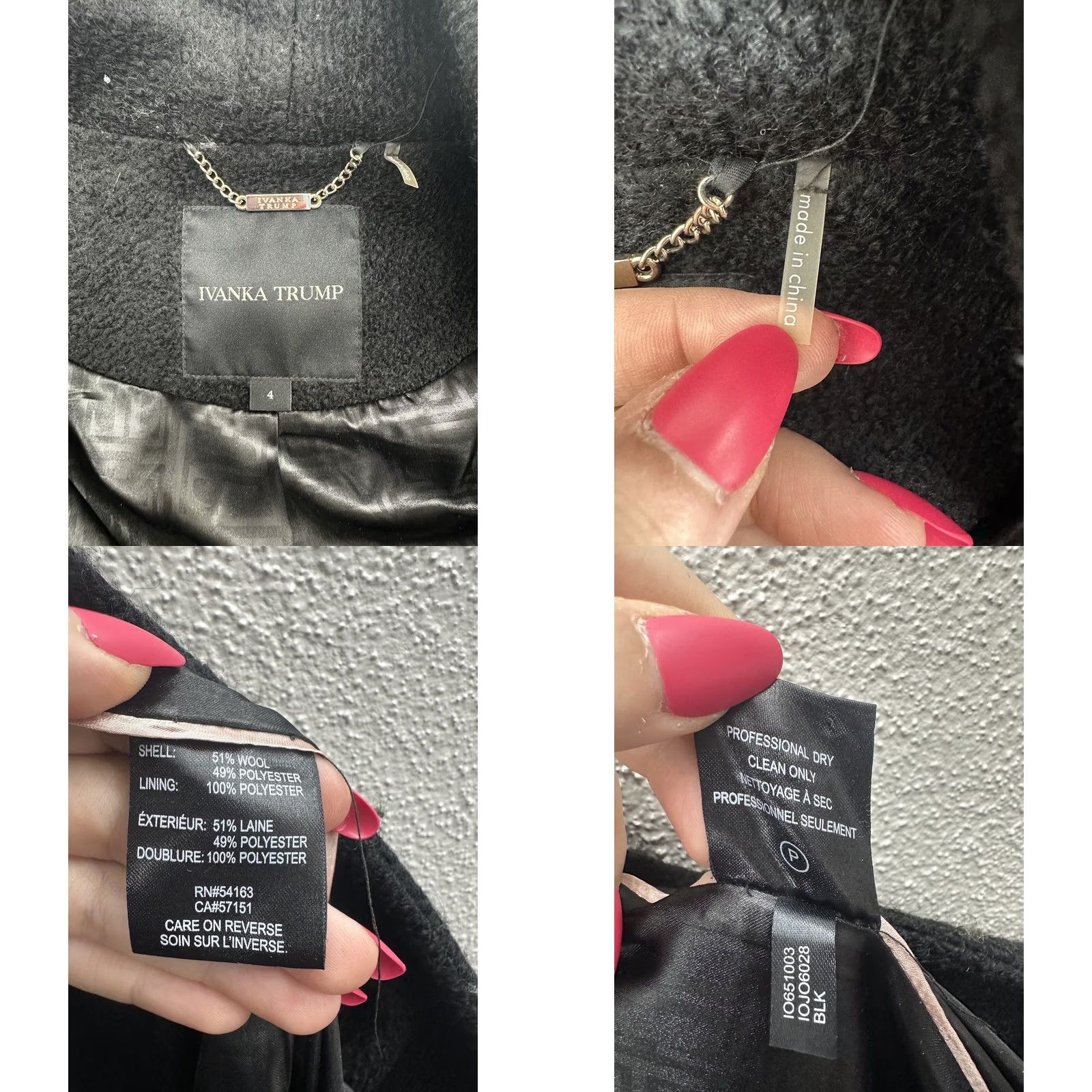 Vintage Ivanka Trump Womens Coat Black Boucle Wool Blend Double Breasted Belted Coat Size S / US 4 / IT 40 - 8 Thumbnail