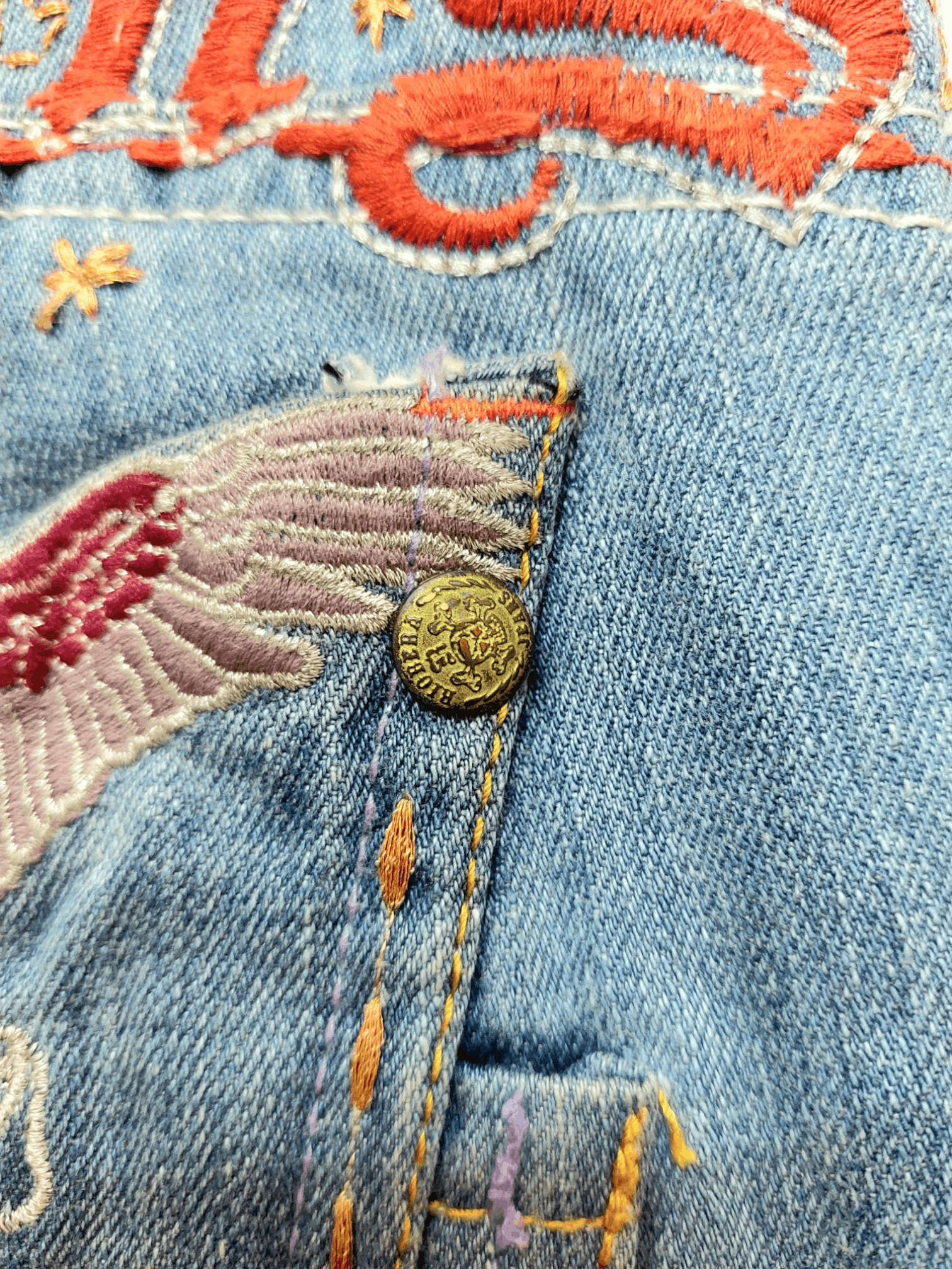 Vintage ☠️ Embroidery Skulls And Eagles Back Pocket Riobera Jeans Size 26" / US 2 / IT 38 - 15 Thumbnail