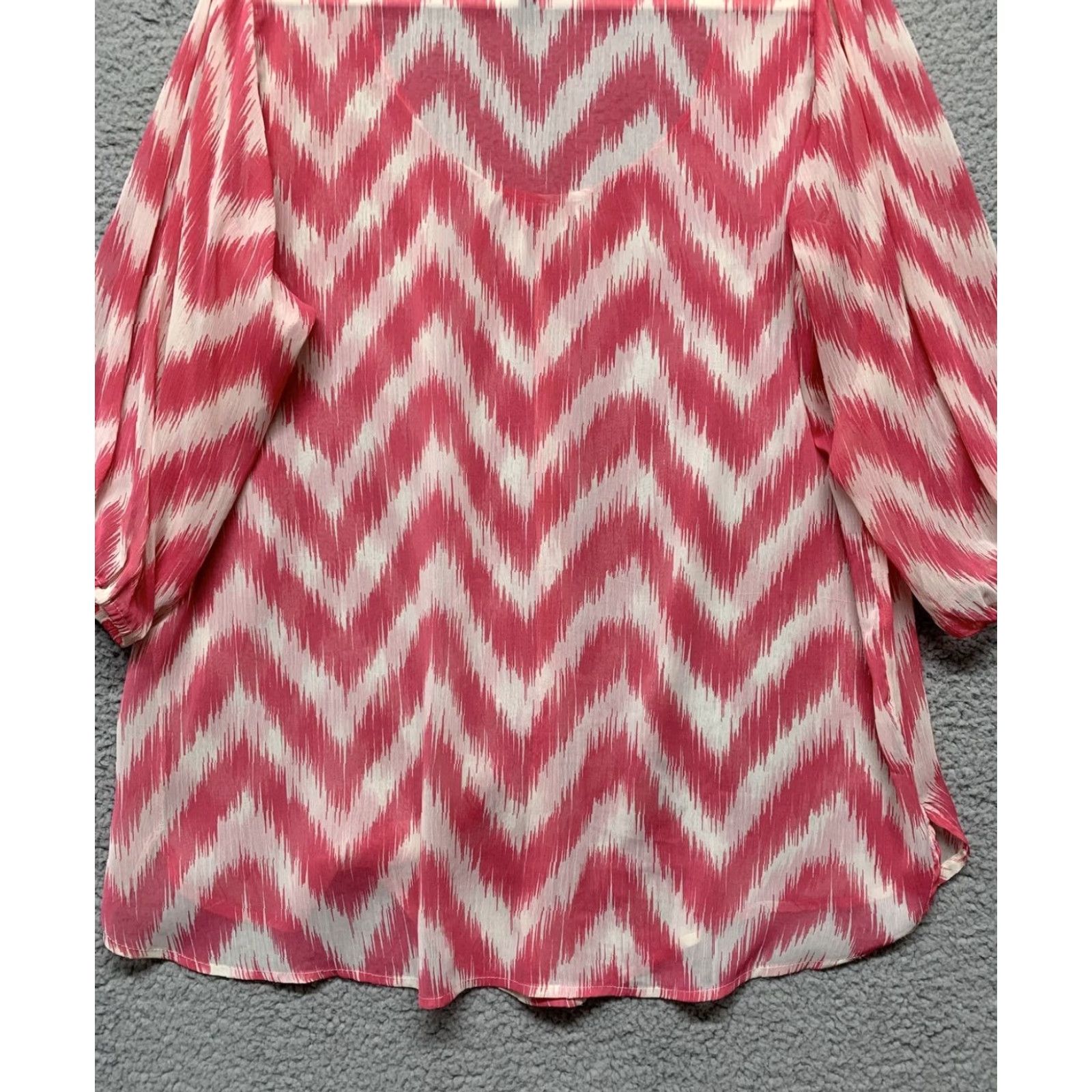 Vintage Heart Soul Pink White Semi-Sheer Shirt 1X Chevron Scoop Neck 3/4 Sleeves Raglan Sleeve Women Blouse Tunic Vintage No N/A Size XL / US 12-14 / IT 48-50 - 6 Thumbnail