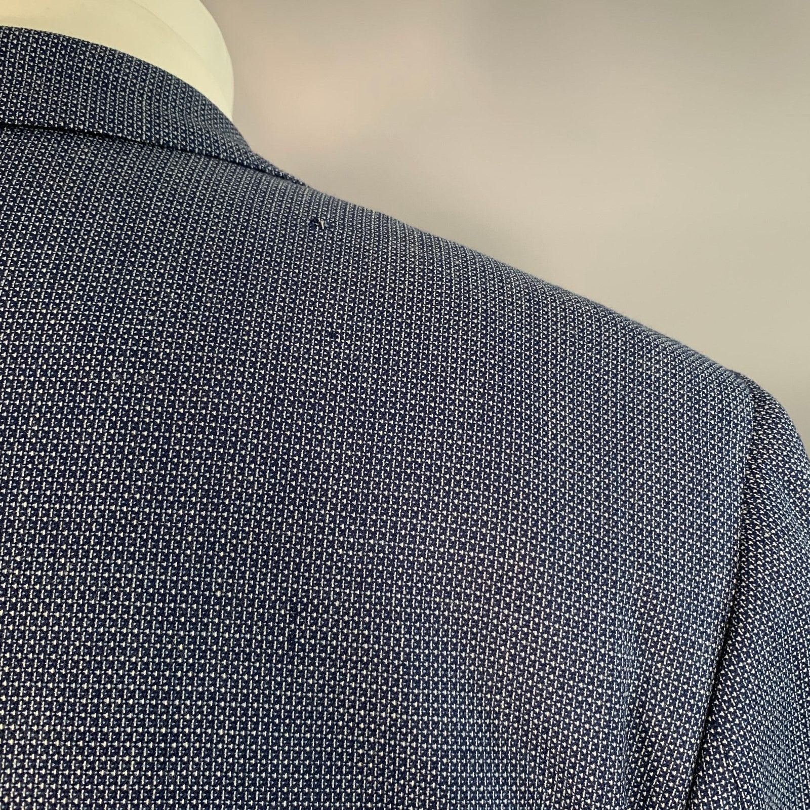 Isaia ISAIA Regular Navy White Woven Wool Notch Lapel Sport Coat Size 40R - 6 Thumbnail