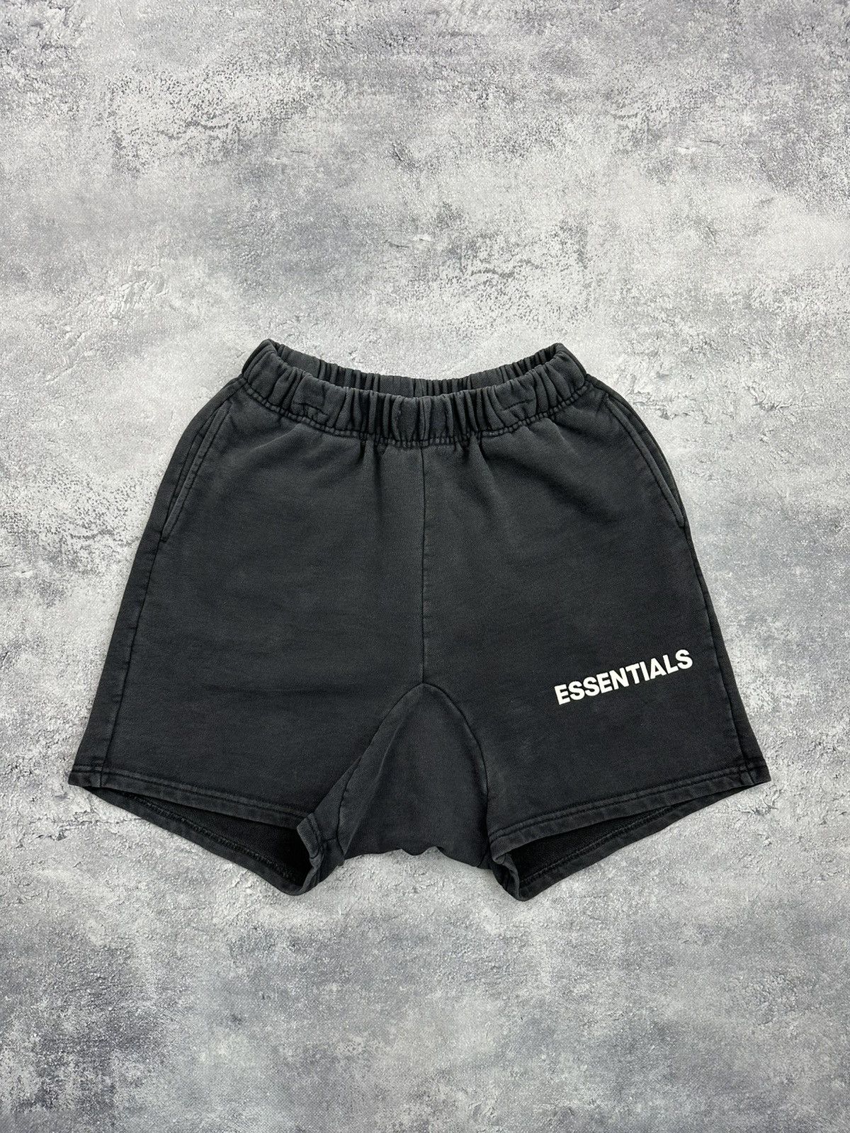 Essentials Fear of God Fog Black Faded Shorts Y2K Big Logo