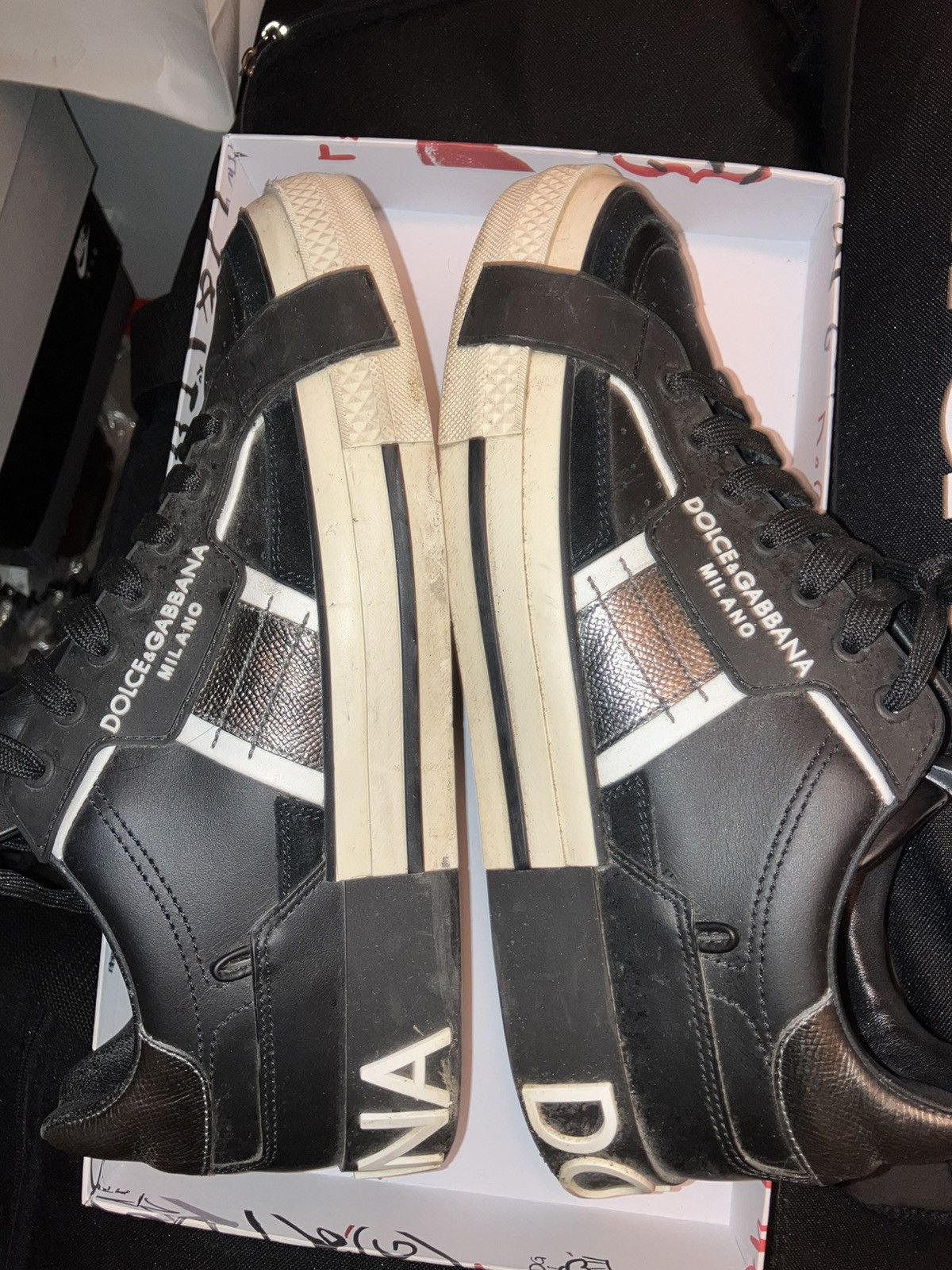 image of Dolce Gabbana x Sneakers Dolce & Gabbana Leather Luxury Sneakers in Black Iron, Men's (Size 9)