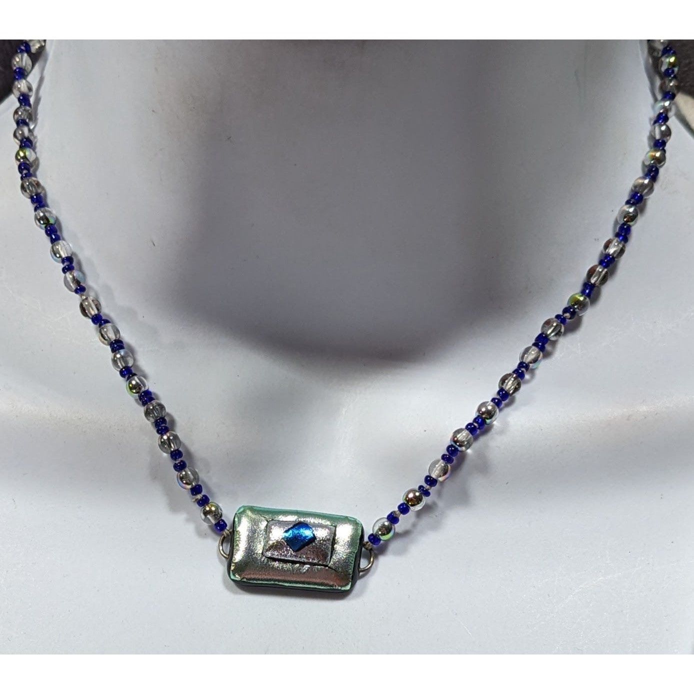 Handmade Handmade Dichroic Glass Blue And Silver Tone Necklace Size ONE SIZE - 2 Thumbnail