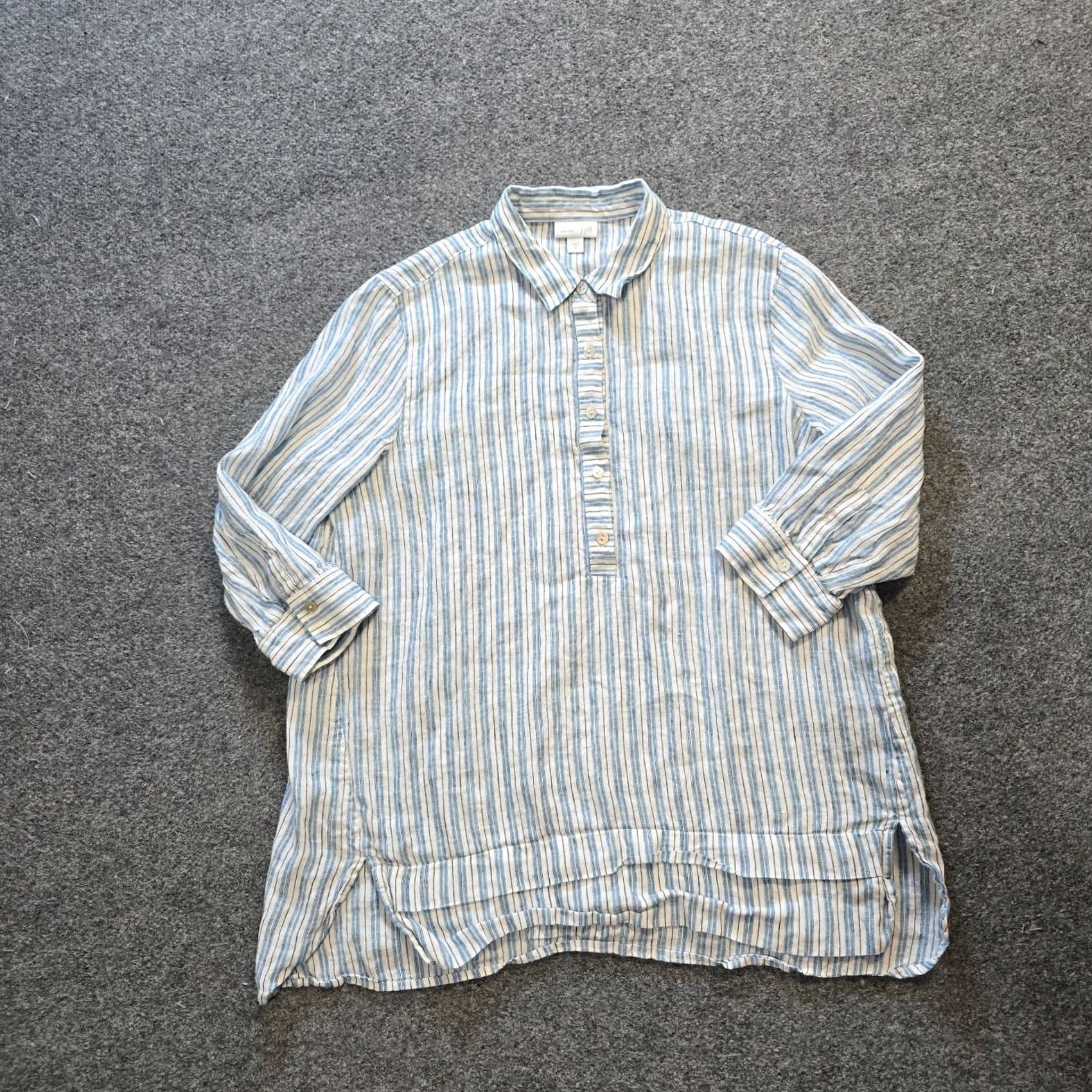 J. Jill J. Jill Blouse Womens Medium Blue Striped Linen Button Long Sleeve Collared Shirt Size M / US 6-8 / IT 42-44 - 2 Thumbnail