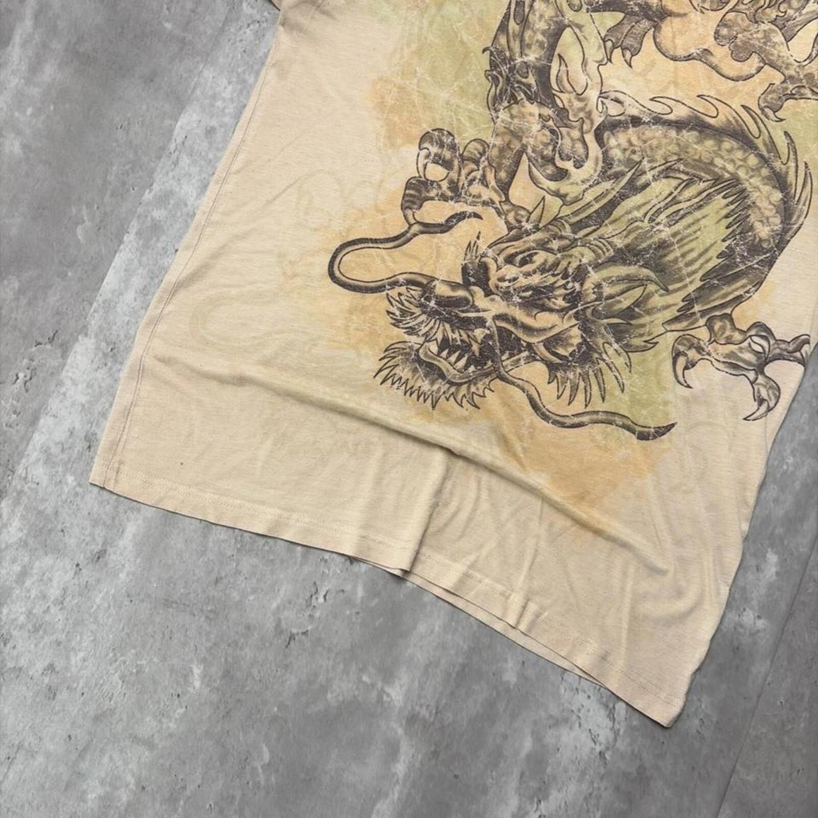 Other Y2K Beige Raw Blue Grunge Dragon Distressed Skater T-Shirt Size US L / EU 52-54 / 3 - 4 Thumbnail