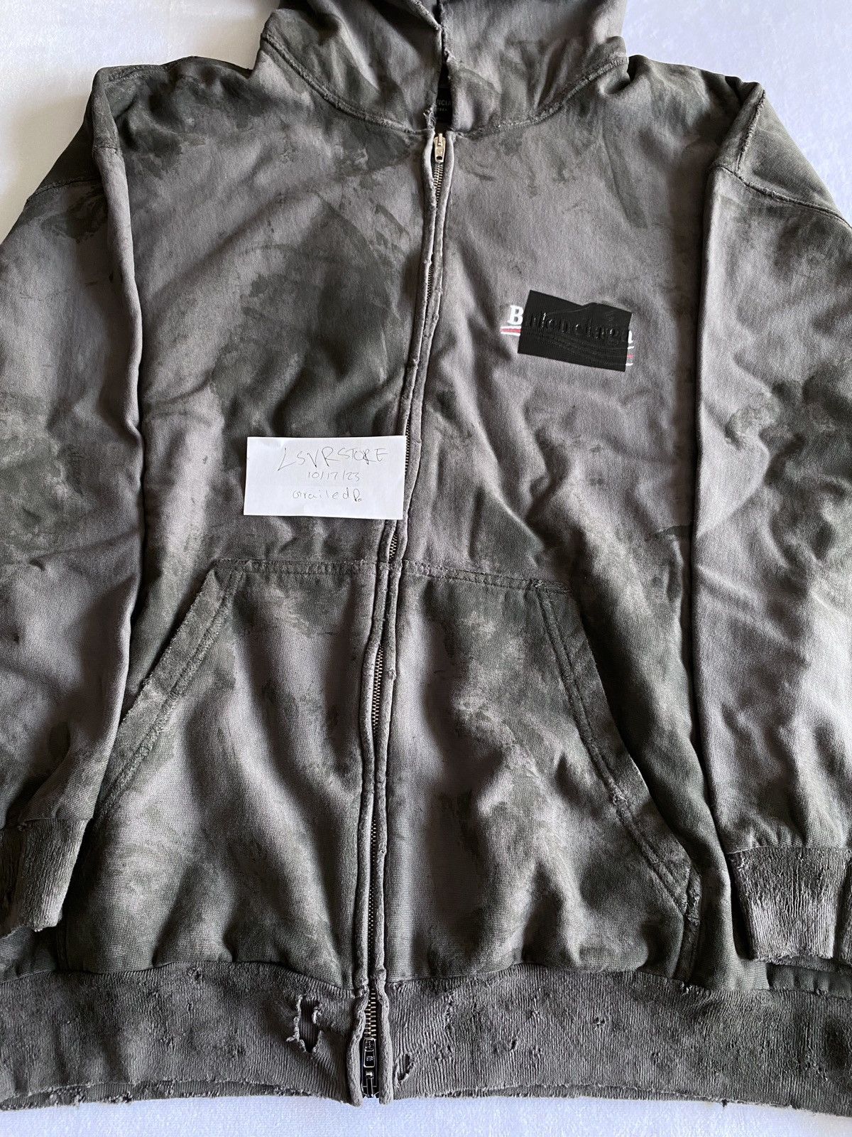 Balenciaga BALENCIAGA Destroyed Mud Gaffer Zip Hoodie Grey Medium Size US M / EU 48-50 / 2 - 1 Thumbnail