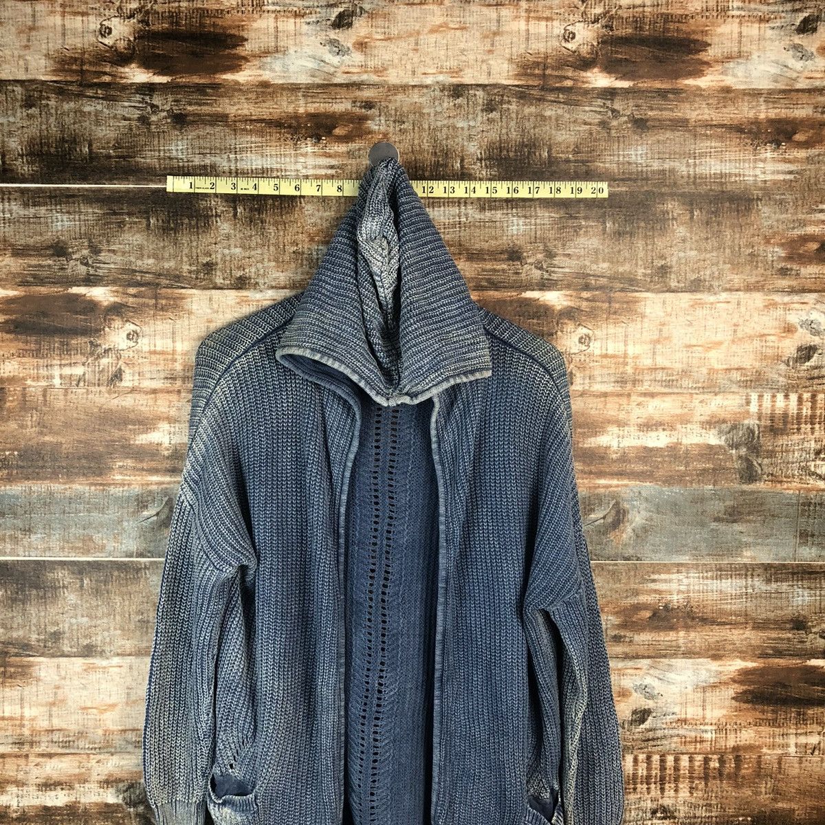 Indigo Azul Blue indigo faded Cardigan Hoodie Knitwear #A1887 Size US M / EU 48-50 / 2 - 2 Thumbnail