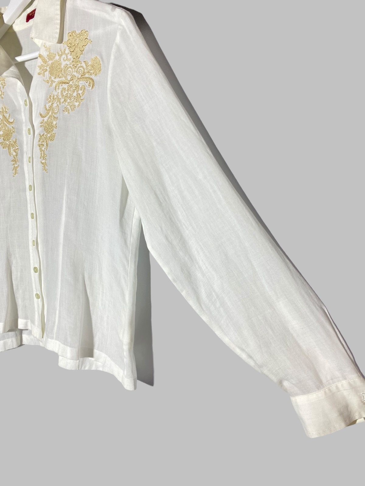 Burberry Burberry London White Bamboo Shirt With Gold Embroidery Size L / US 10 / IT 46 - 7 Thumbnail