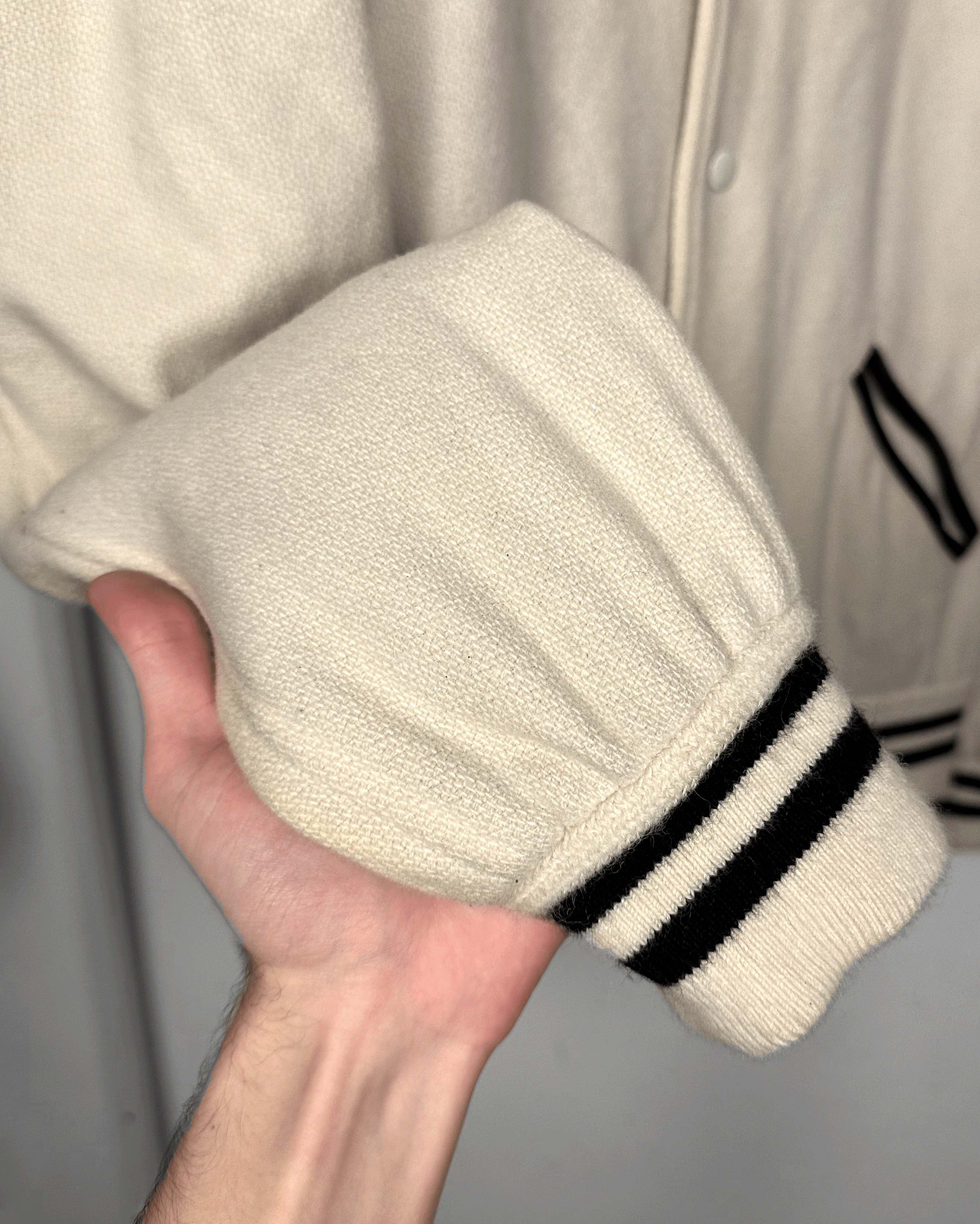Saint Laurent Paris Saint Laurent Cream Teddy Varsity Bomber Jacket Size US L / EU 52-54 / 3 - 8 Thumbnail