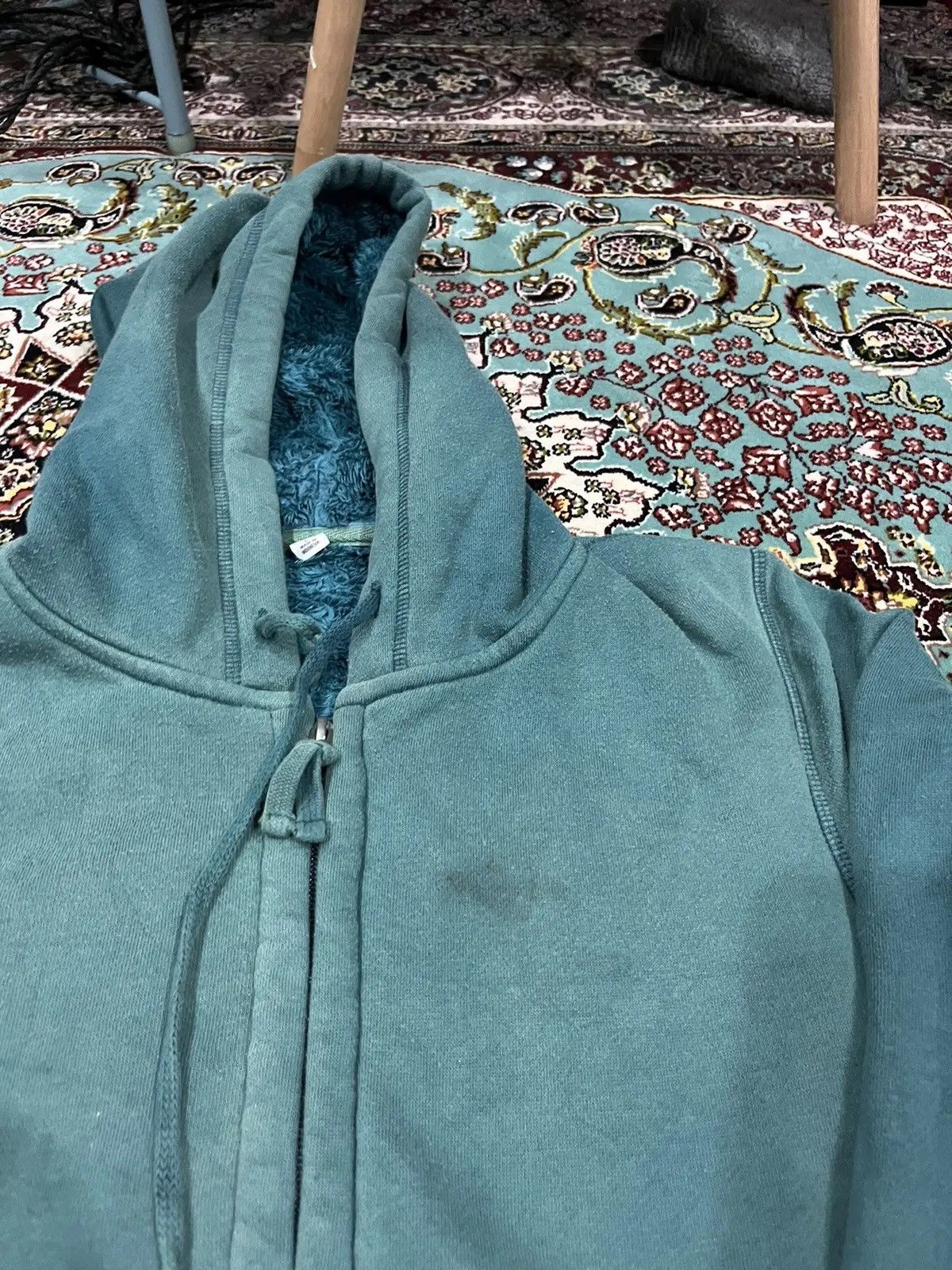 Uniqlo Green Faux Fur Inner Faded DESTROYED Hoodie Size US M / EU 48-50 / 2 - 3 Thumbnail