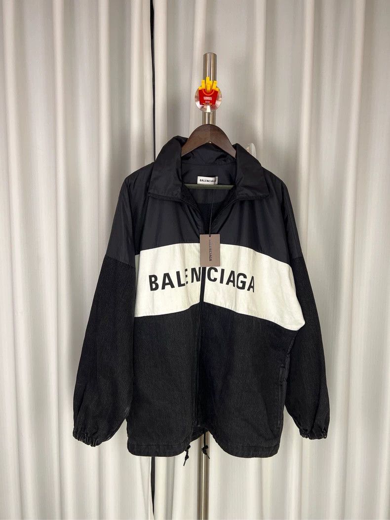 Balenciaga size 34 Black and white denim stitching coat