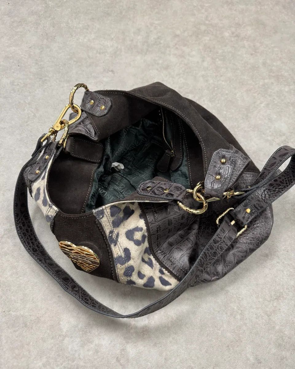 Just Cavalli Just Cavalli Brown Suede Crocodile Effect Leather Leopard Shoulder Bag Size ONE SIZE - 10 Thumbnail
