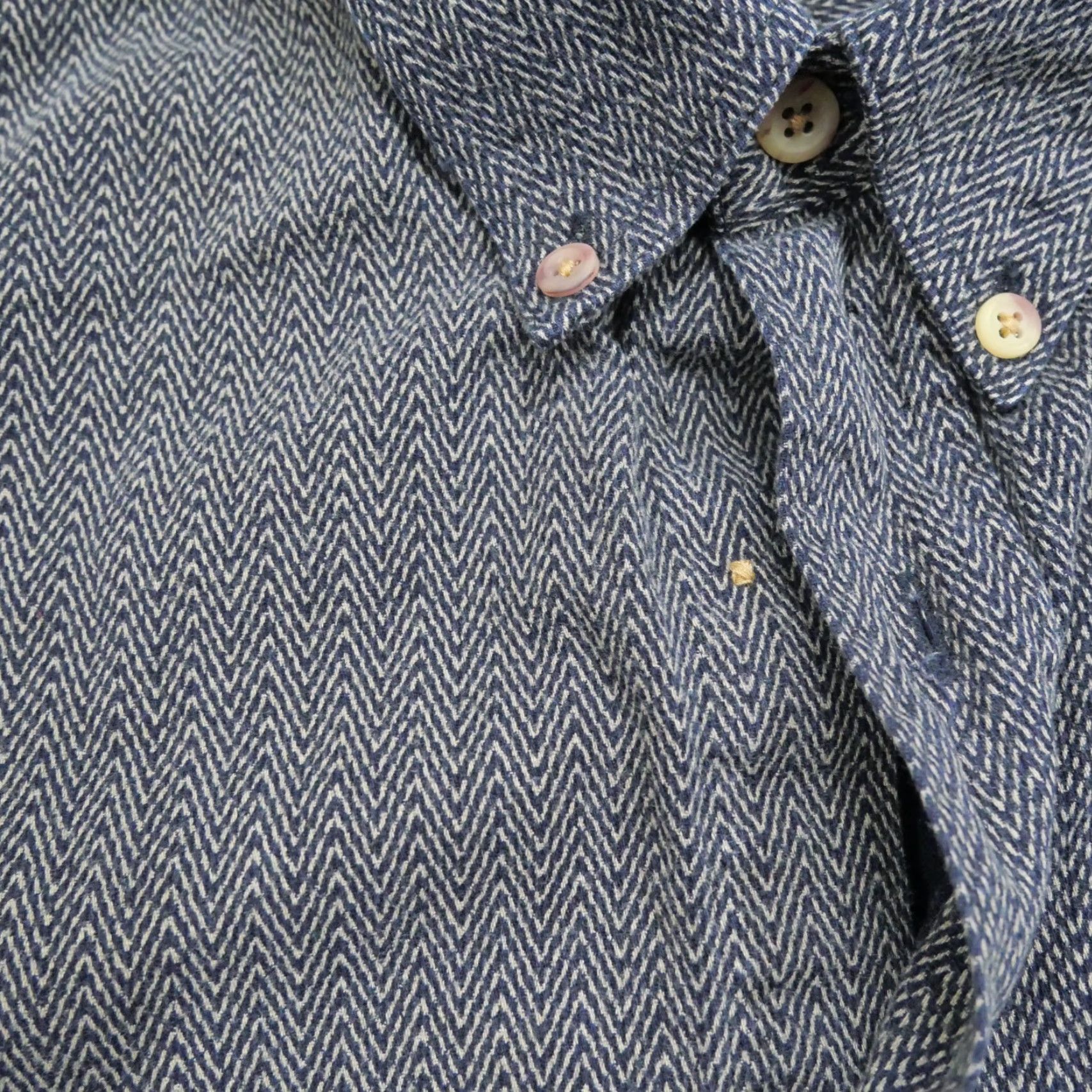 Murano VINTAGE Murano Shirt Mens L Blue Tan Button Up Herringbone Twill Cotton Size US L / EU 52-54 / 3 - 6 Thumbnail