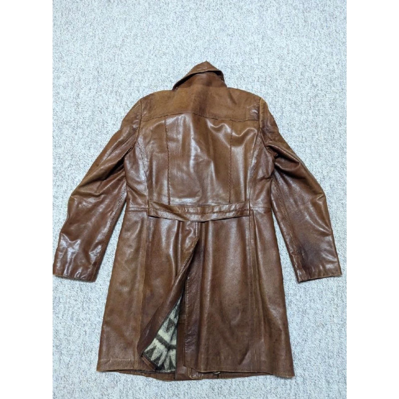 Vintage VINTAGE brown leather overcoat Mens 40 long SHERLOCK cortefiel Furmans Lambskin? Size US M / EU 48-50 / 2 - 2 Thumbnail