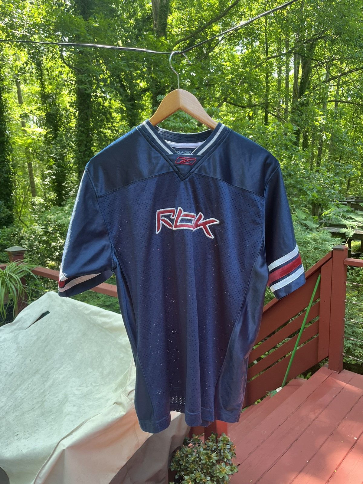 Reebok Vintage Men's Navy Blue and Red Reebok Jersey Size US L / EU 52-54 / 3 - 1 Thumbnail