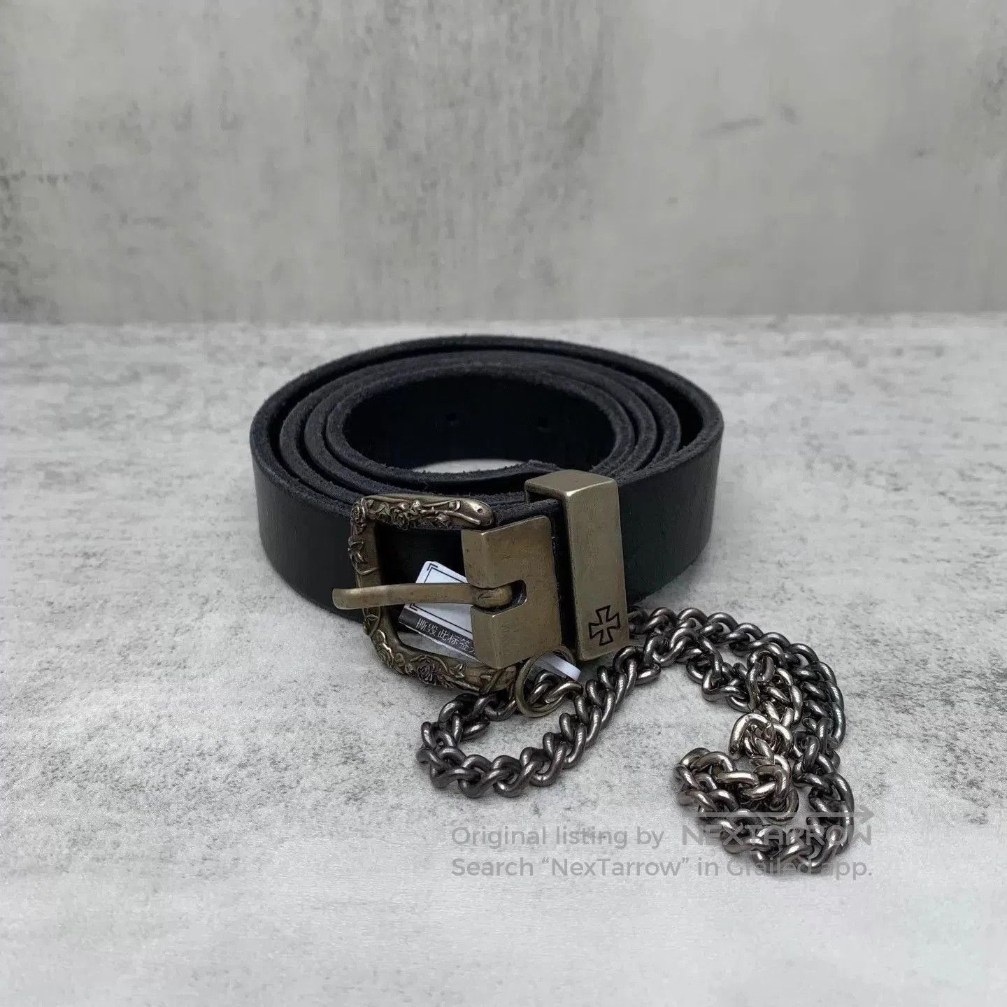 Enfants Riches Deprimes Black Leather Belt with Decorative Buckle and Chain. Size ONE SIZE - 5 Thumbnail