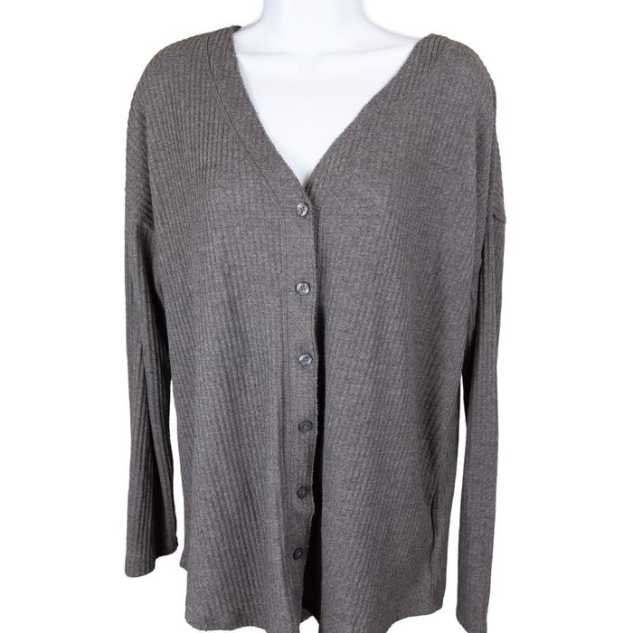 Isaac Mizrahi Isaac Mizrahi Gray Ribbed Open Front Cardigan Sweater L ...