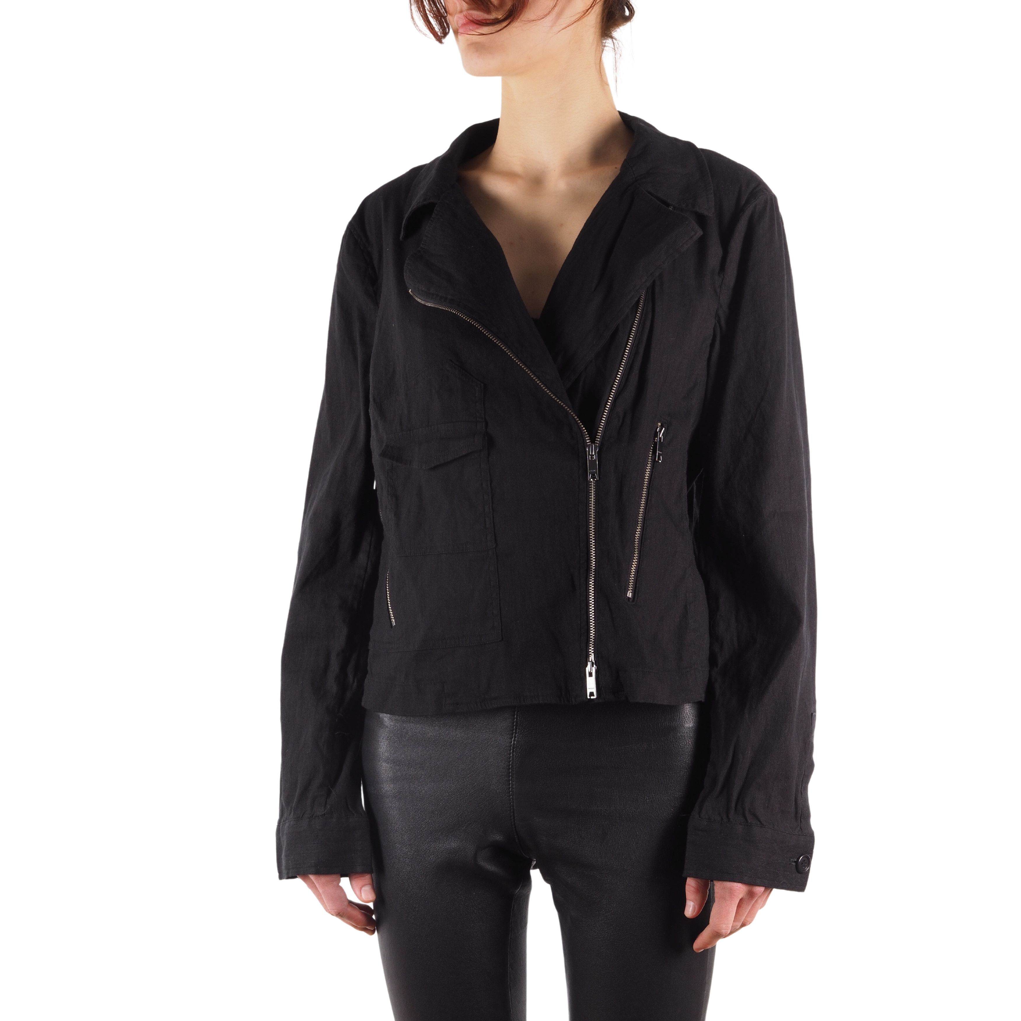 DKNY DKNY PURE Black Linen Moto Biker Style Jacket Size L / US 10 / IT 46 - 1 Thumbnail