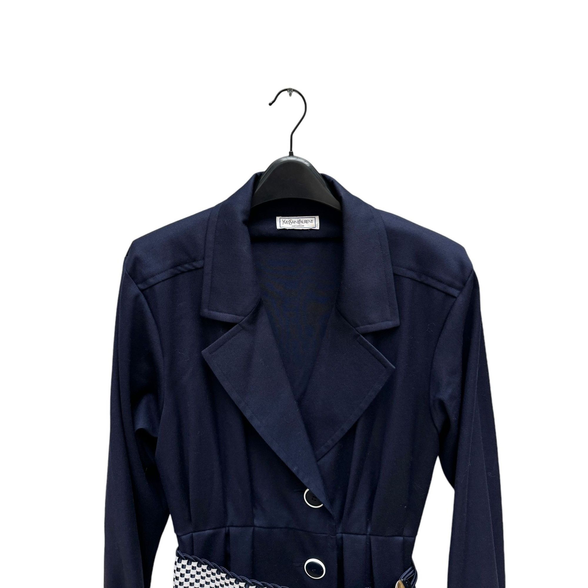 Yves Saint Laurent Vintage 1980s navy wool belted dress Size M / US 6-8 / IT 42-44 - 3 Thumbnail