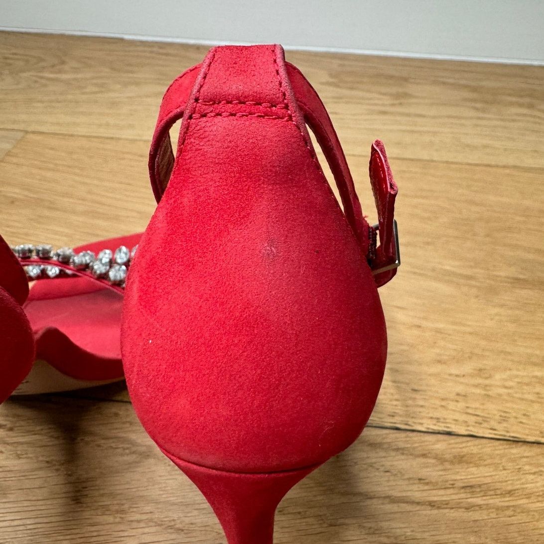SCHUTZ NEW Schutz Linsey Red Nubuck Sandal Crystal Heels Size US 7 / IT 37 - 8 Thumbnail