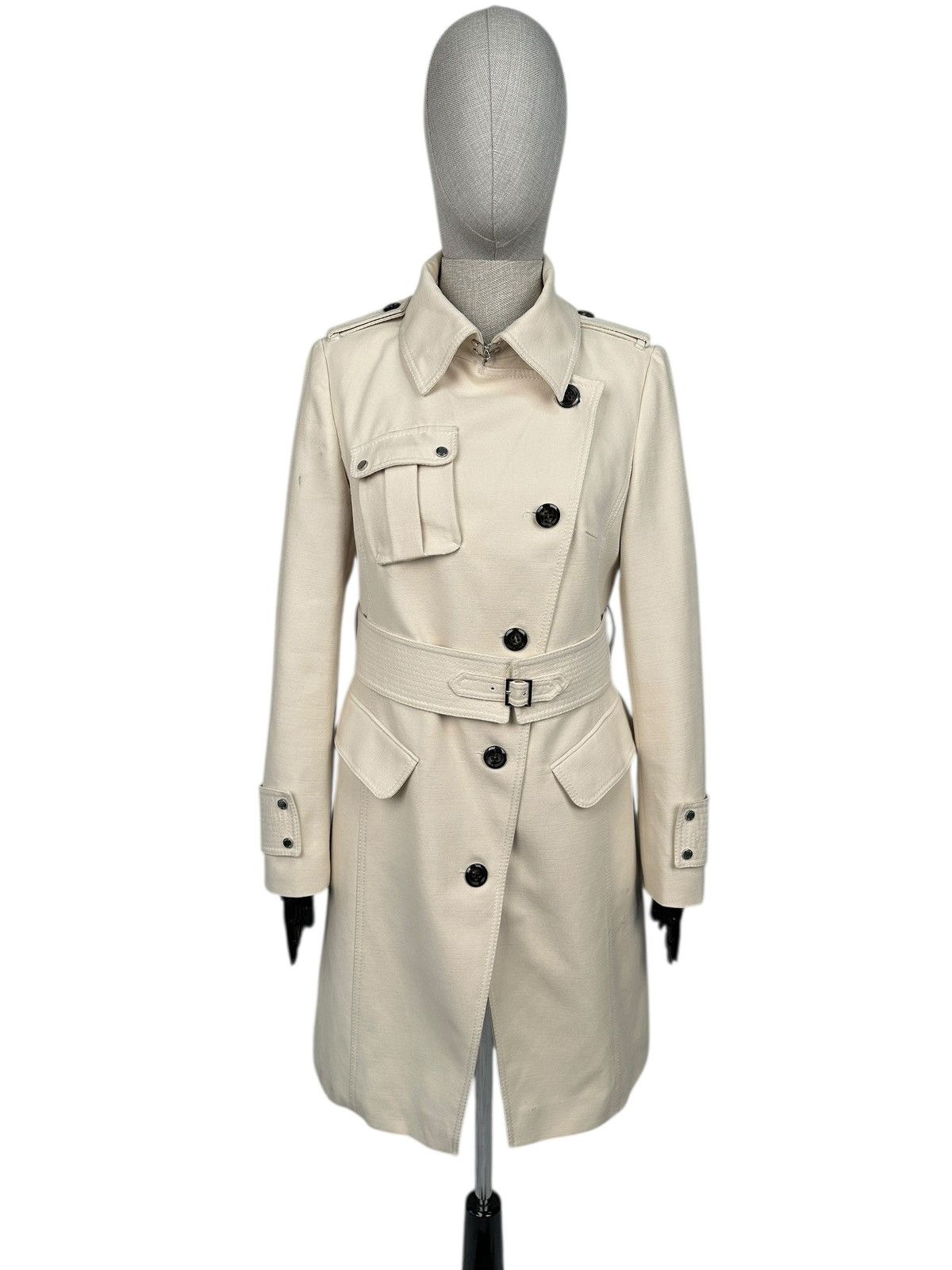 Karen Millen KAREN MILLEN Trench Coat Mac Asymmetrical Ivory Jacket UK 14 Size L / US 10 / IT 46 - 1 Thumbnail