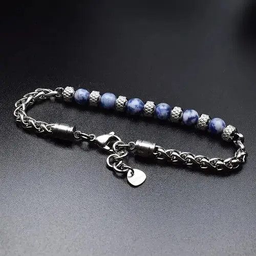 Handmade 6mm Blue Stone Beads Stainless Steel Bracelet Size ONE SIZE - 3 Thumbnail
