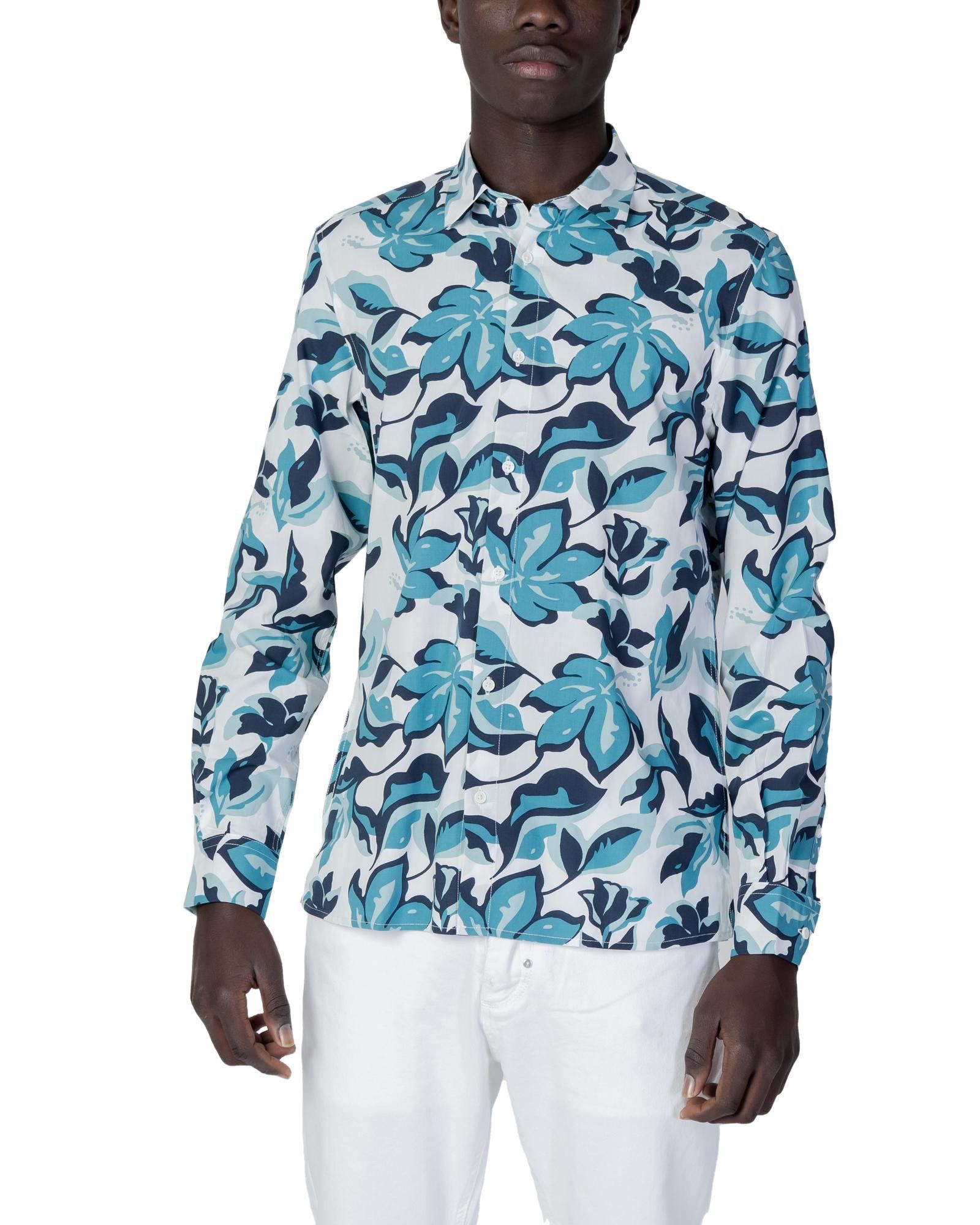 Image of Antony Morato Floral Long Sleeve Button-Up Shirt in Light Blue, Men's (Size Small)