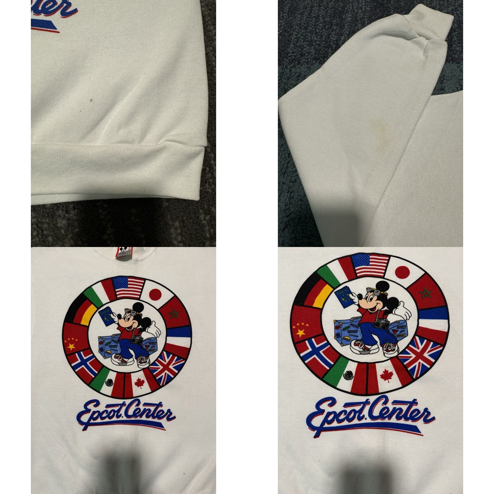 Disney VINTAGE Disney Designs Epcot Center Mickey Mouse Sweatshirt Regular Small Men White Cotton Blend Logo Crew Neck 80s Graphic Print Sweatshirt Size US S / EU 44-46 / 1 - 8 Thumbnail