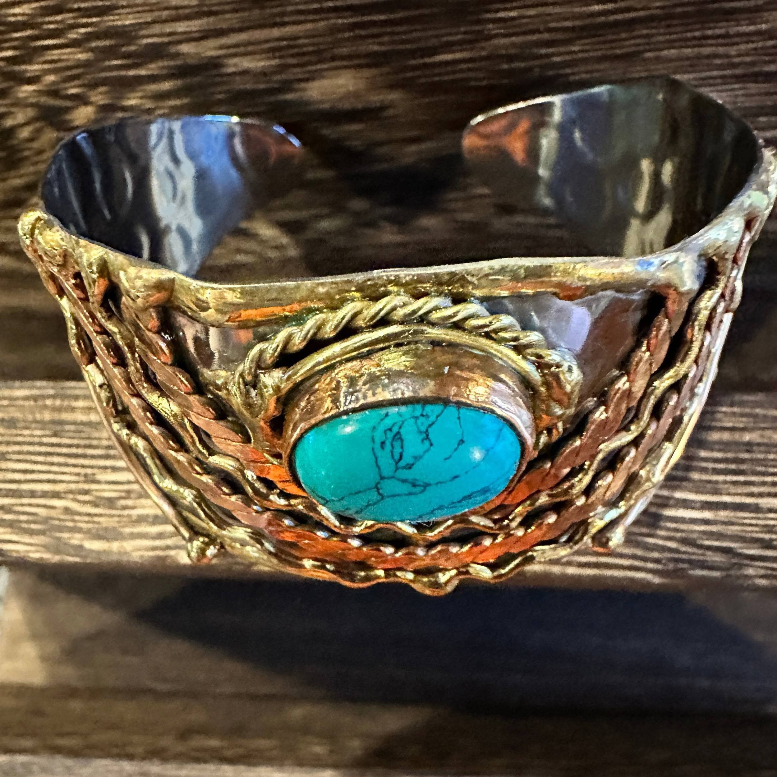 Other Turquoise Stone Cuff Bracelet - Handcrafted Adjustable Desig Size ONE SIZE - 3 Thumbnail